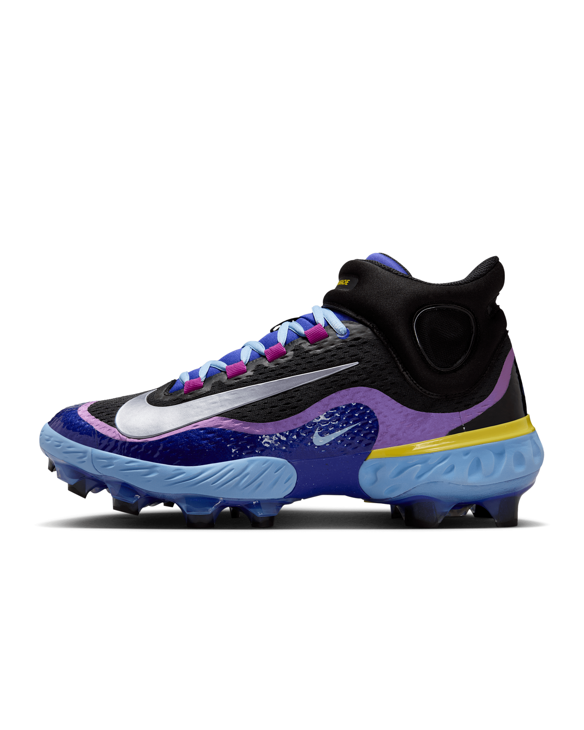 Nike Alpha Huarache Elite 4 Mid NRG Baseball Cleats - Deep Night/Black/Psychic Blue/Metallic Silver