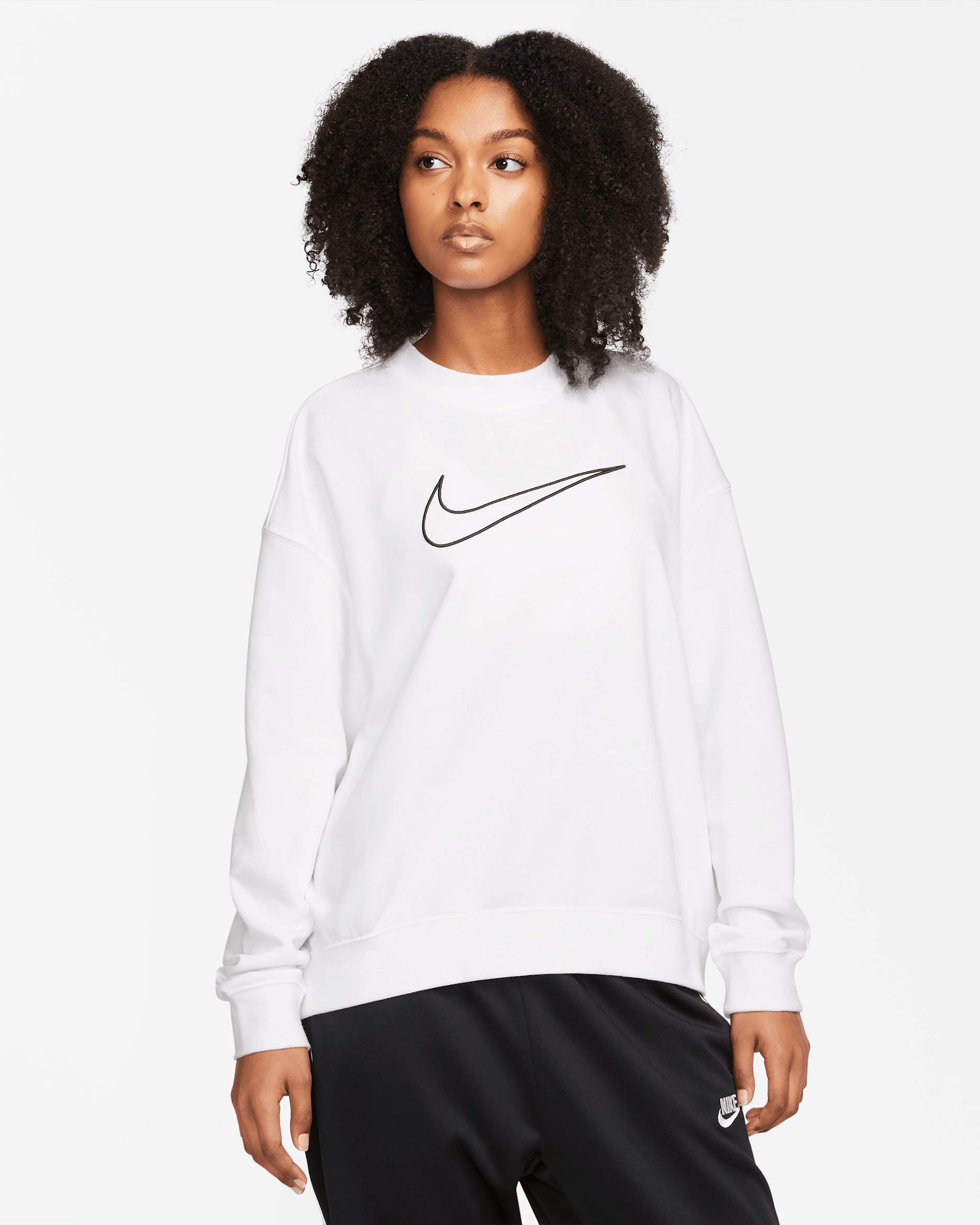 Nike Dri-FIT Get Fit Women's Graphic Crewneck Sweatshirt - White/Black