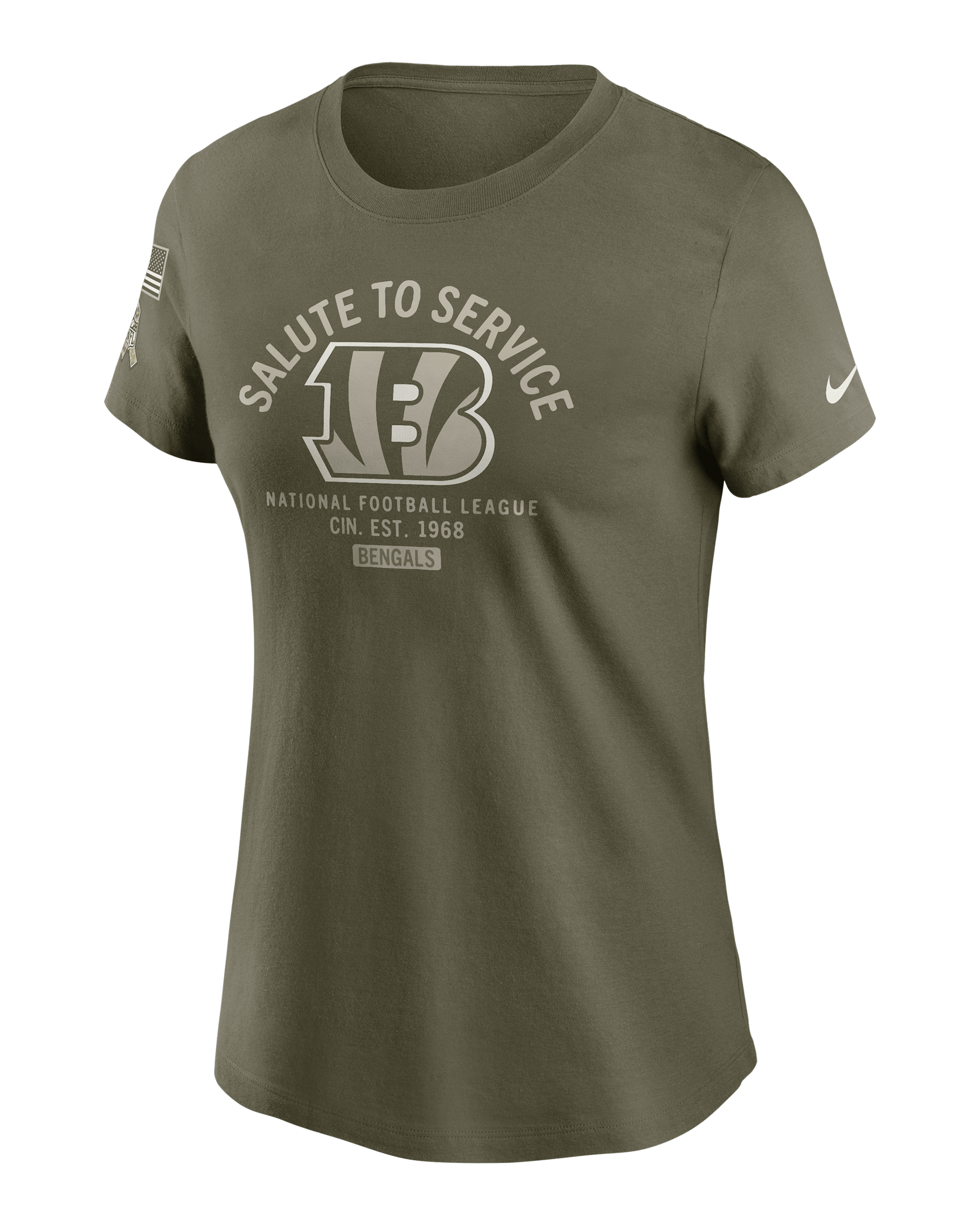 Playera Nike de la NFL para mujer Cincinnati Bengals Salute to Service Sideline - Oliva