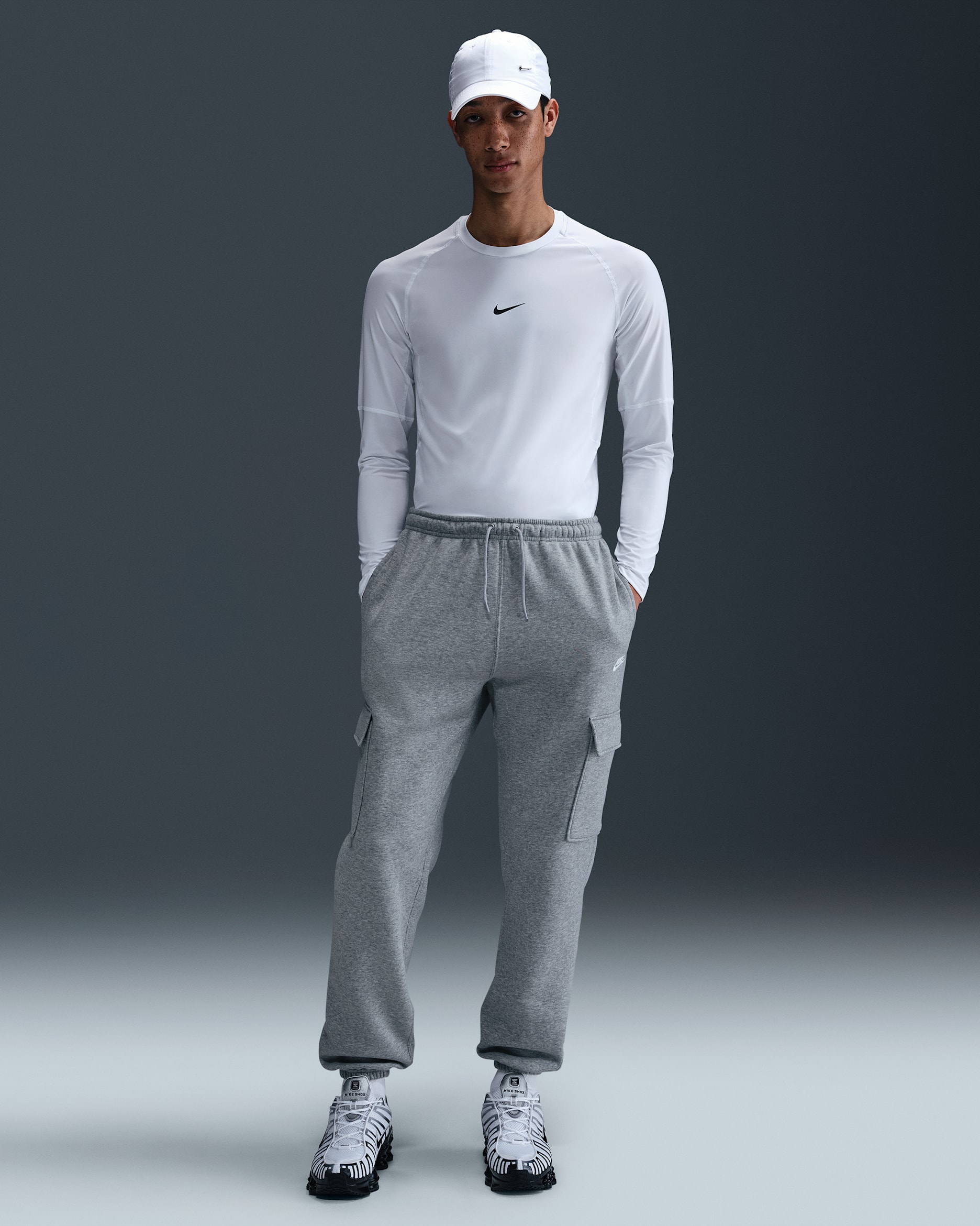 Nike Club Men's Fleece Cargo Trousers - Dark Grey Heather/Light Smoke Grey/White