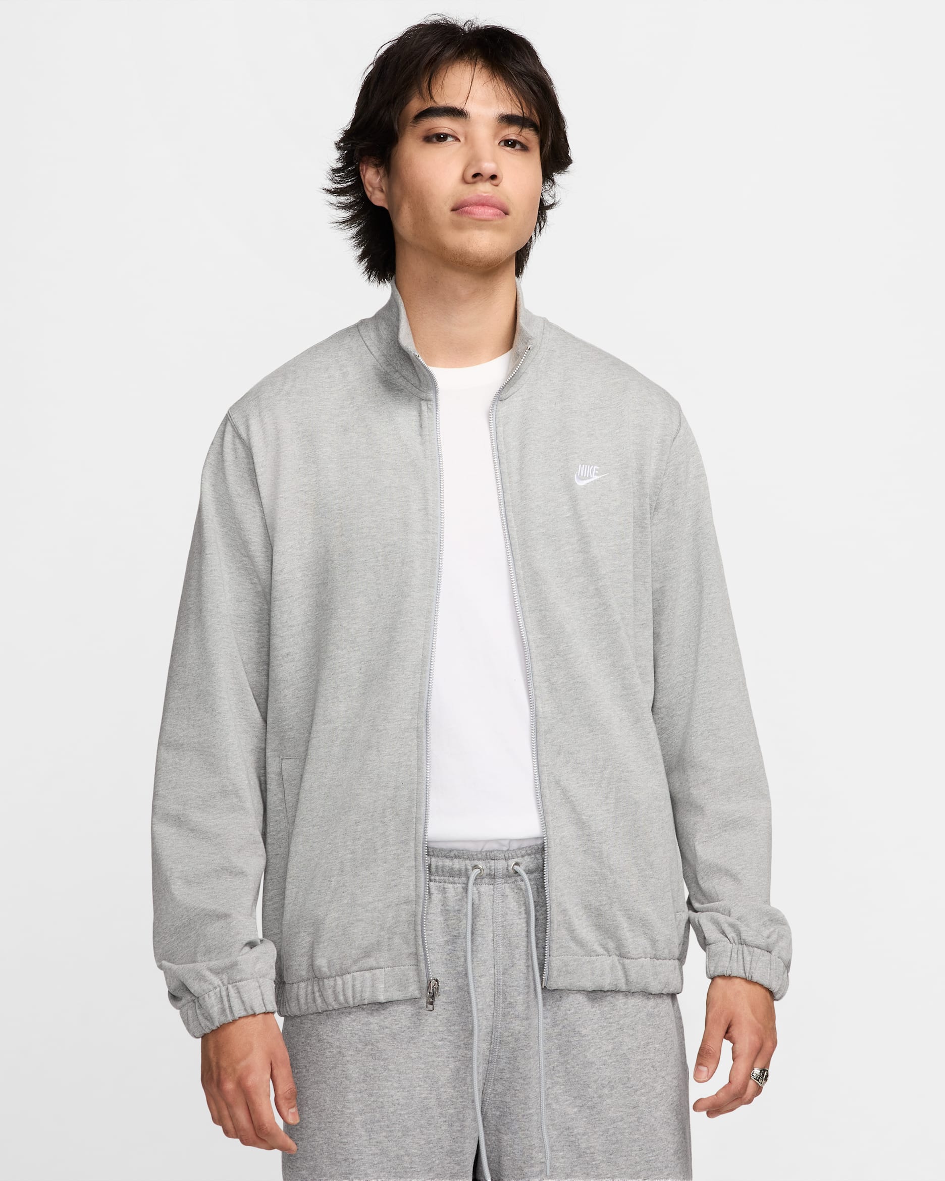 Nike Club Men's Knit Jacket - Dark Grey Heather/Light Smoke Grey/White