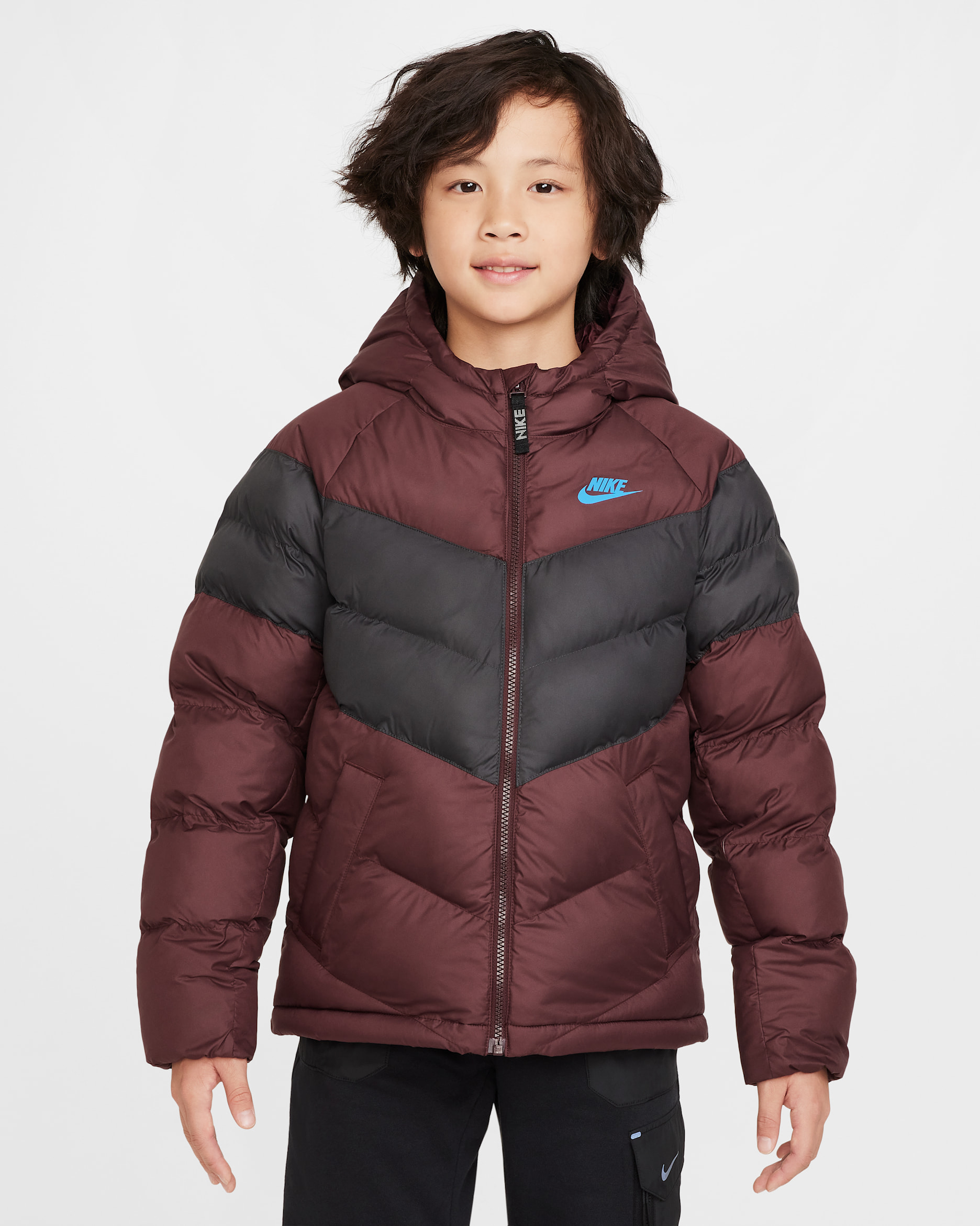 Nike Sportswear Older Kids' Synthetic Fill Hooded Jacket - Burgundy Crush/Anthracite/Light Photo Blue