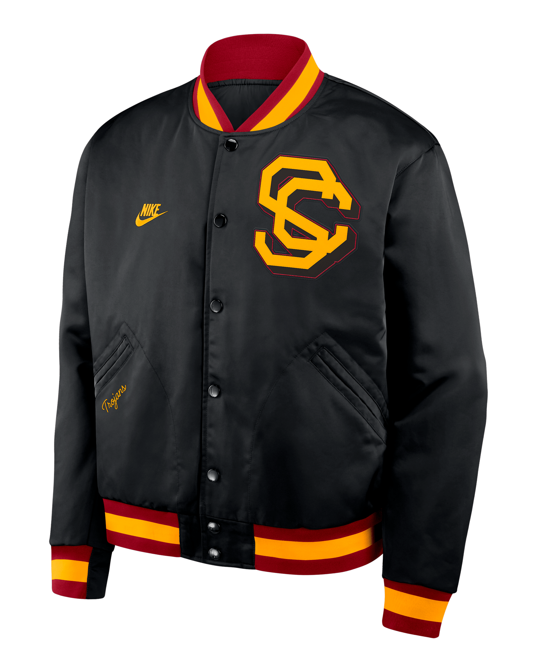 Chamarra bomber universitaria Nike de cierre a presión de largo completo para hombre USC Legacy - Negro