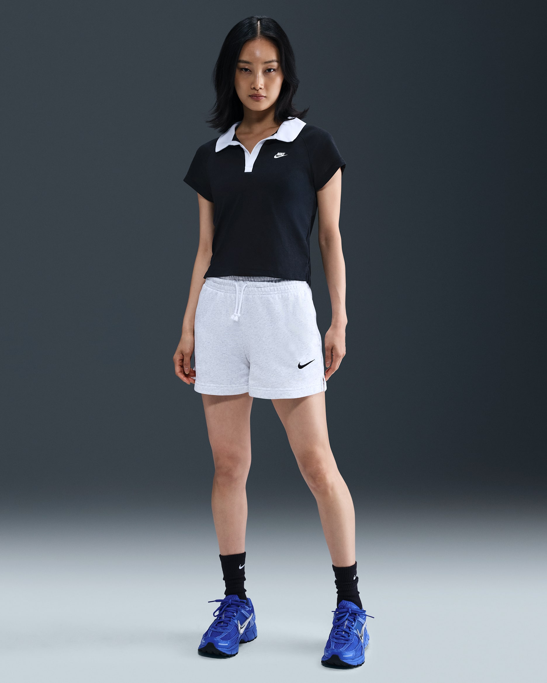 나이키 스포츠웨어 피닉스 플리스 여성 프렌치 테리 미드라이즈 4인치 쇼츠 - 버치 헤더/블랙