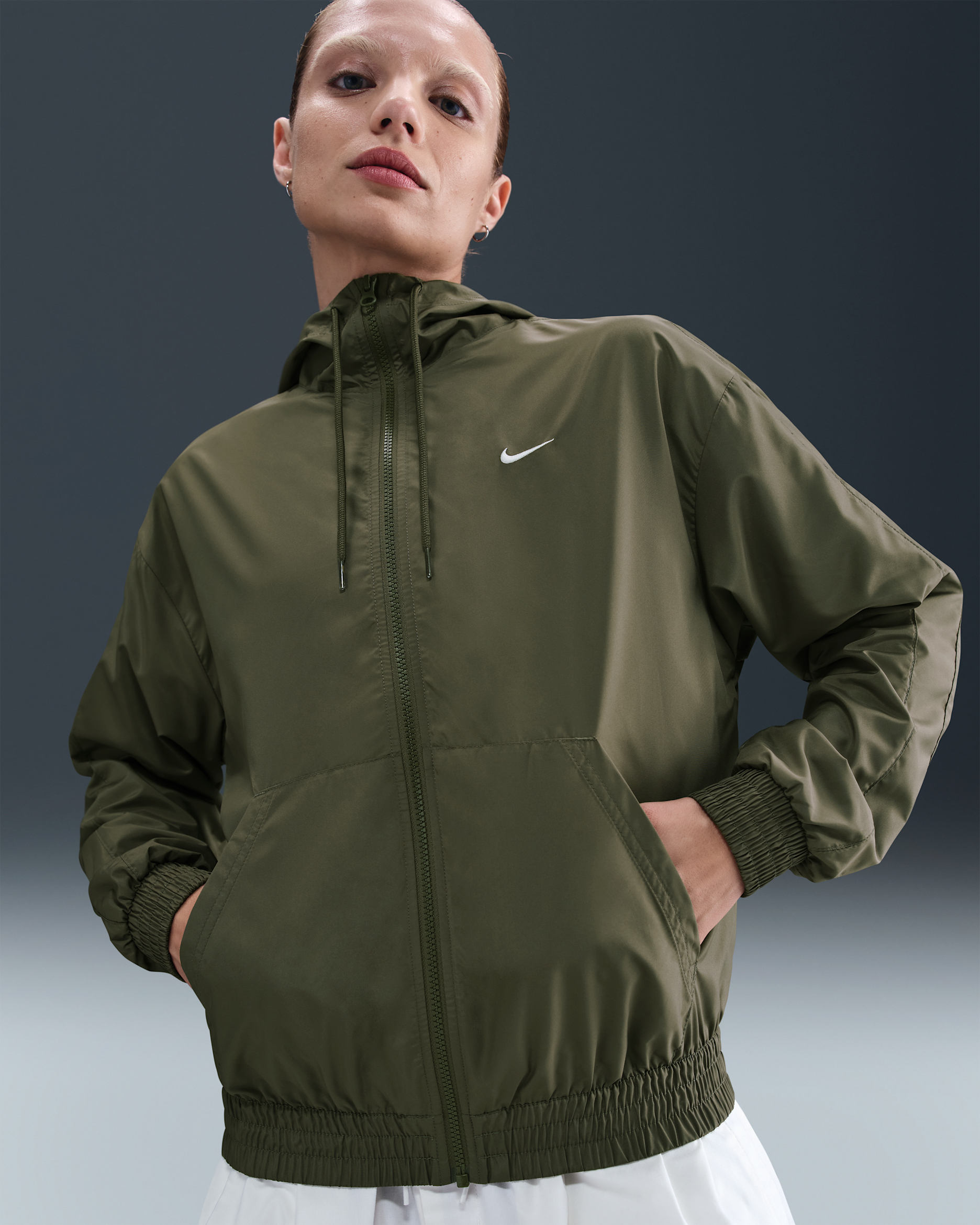 Nike Sportswear Classic Wovens Women's Loose UV Hooded Jacket - Medium Olive/Sail