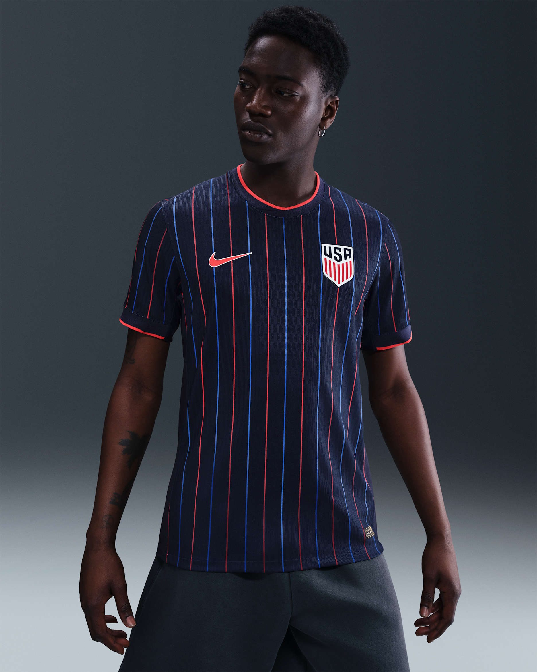 USMNT 2025 Match Away (Men's Team) Men's Nike Dri-FIT ADV Soccer Authentic Jersey - Obsidian/Challenge Red
