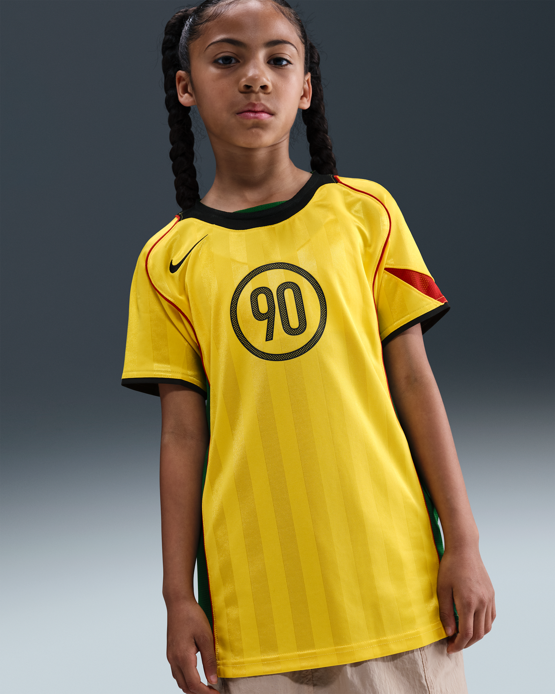 Nike Total 90 Older Kids' Dri-FIT Football Shirt - Tour Yellow/Black/Sport Red/Black