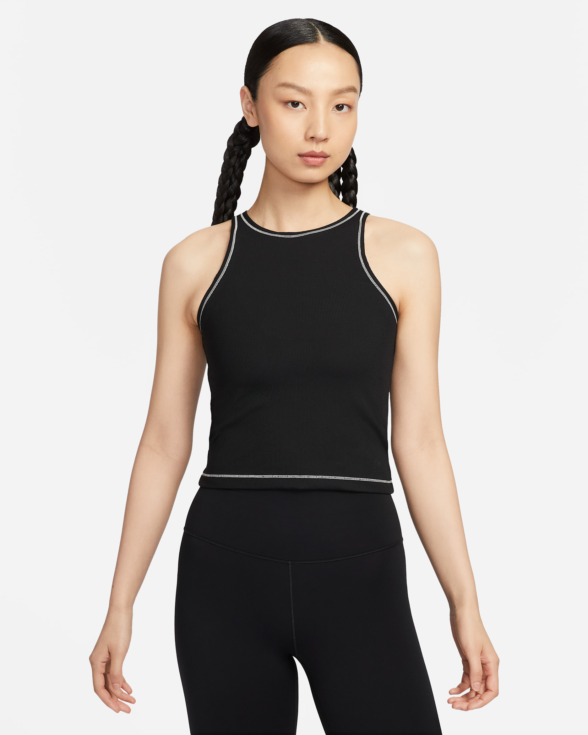 Nike One Fitted Women's Dri-FIT Ribbed Tank Top - Black/Light Orewood Brown