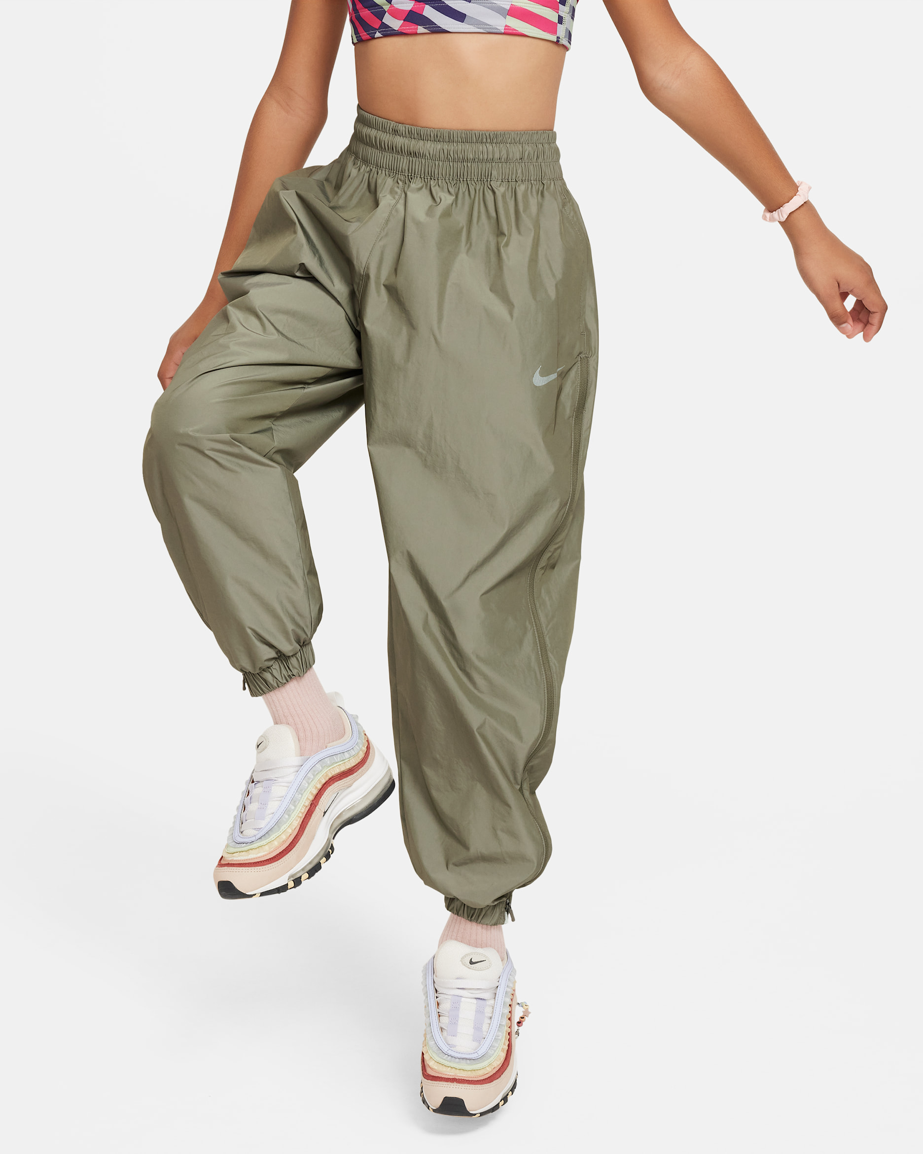 ナイキ スポーツウェア ジュニア (ガールズ) ウーブン パンツ - ミディアムオリーブ/ライトボーン/ライトボーン