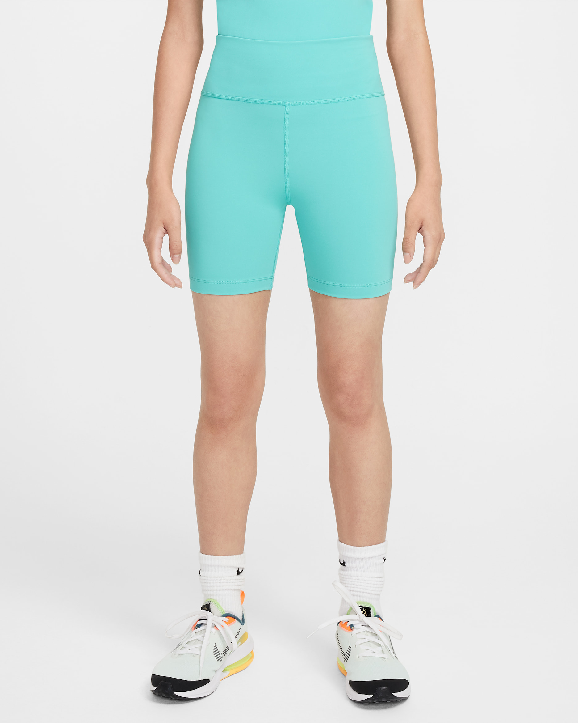Nike One Older Kids' (Girls') Dri-FIT 12.5cm (approx.) Biker Shorts - Green Frost/White