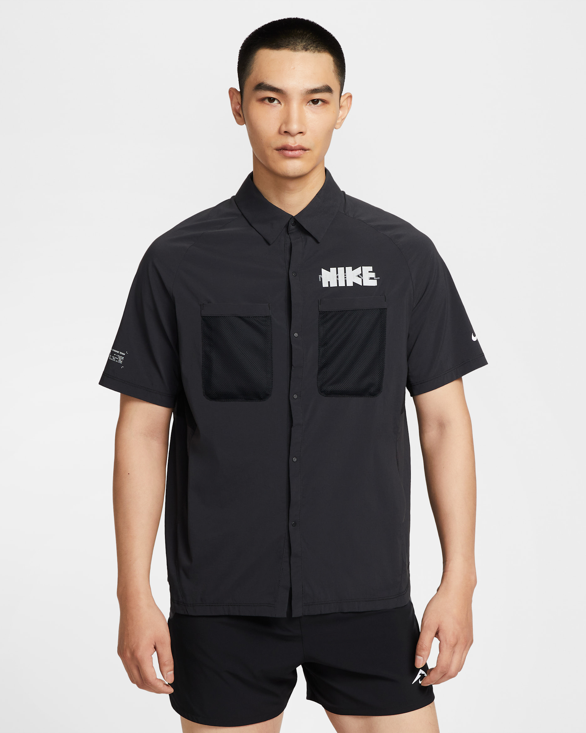 Nike Men's Dri-FIT UV Button-Up Short-Sleeve Running Top - Black