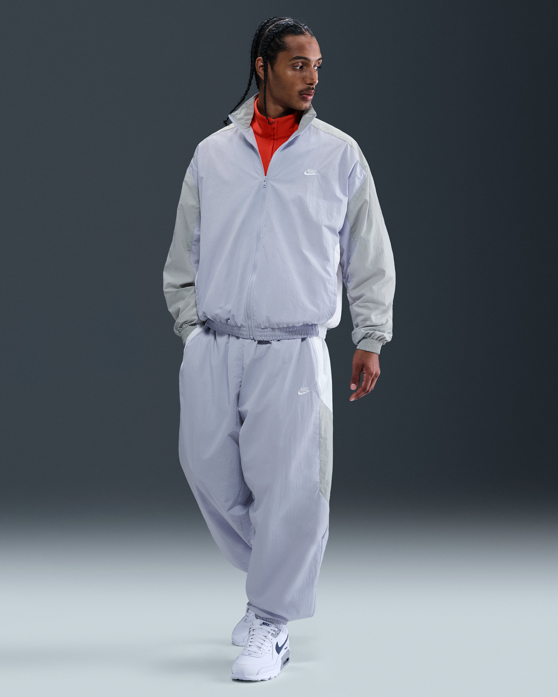 Nike Club Men's Oversized Woven Tracksuit Bottoms - Ghost/White/Light Smoke Grey/White