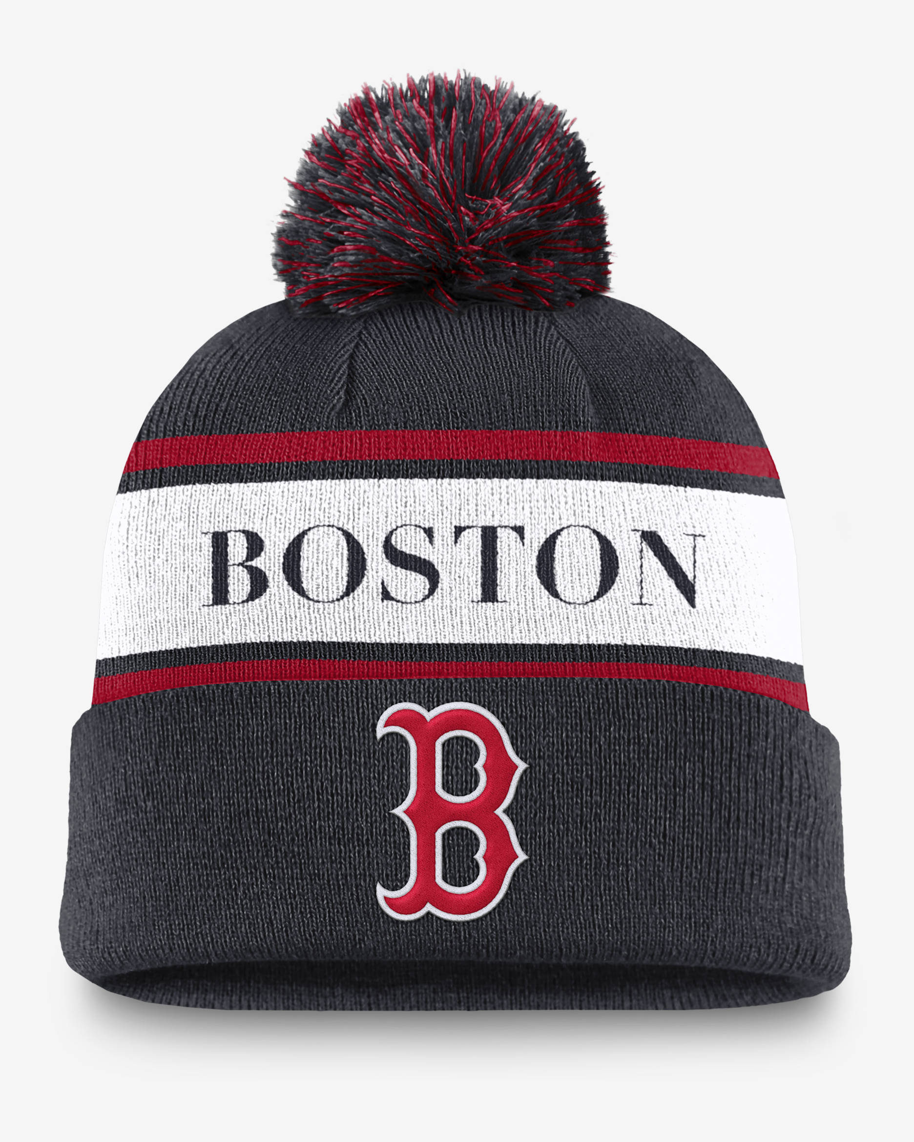 Boston Red Sox Team Stripe Peak Men's Nike MLB Cuffed Pom Beanie - Navy