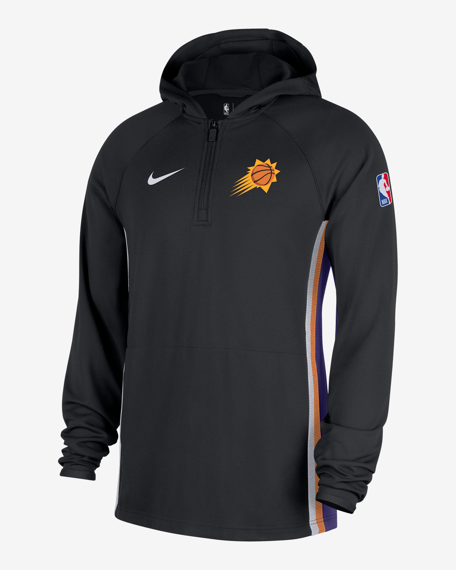 Sudadera con gorro Nike Dri-FIT de la NBA de cierre de 1/4 para hombre Phoenix Suns Zoned - Negro/Orquídea nuevo/Negro/Blanco