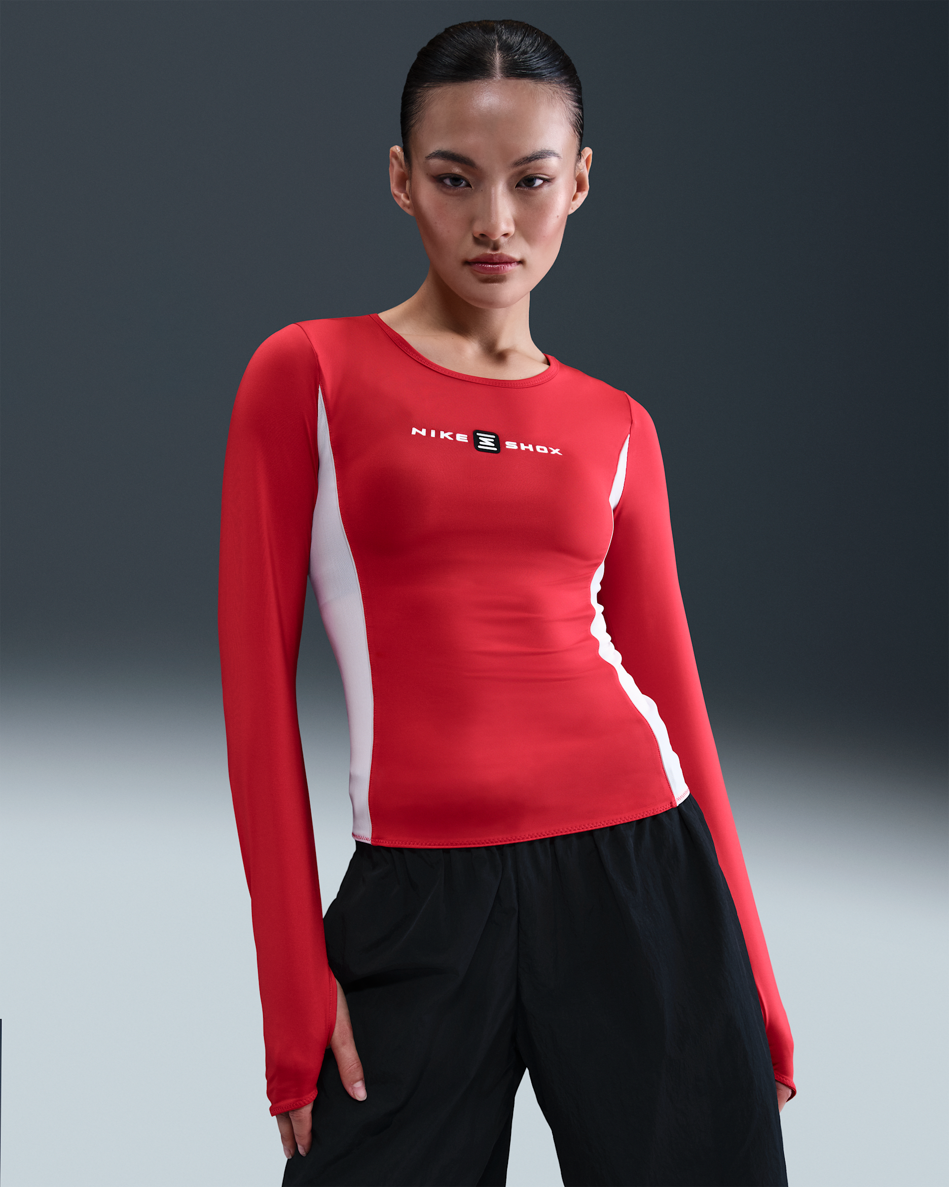 Haut à manches longues Nike Sportswear Shox pour femme - University Red/Blanc