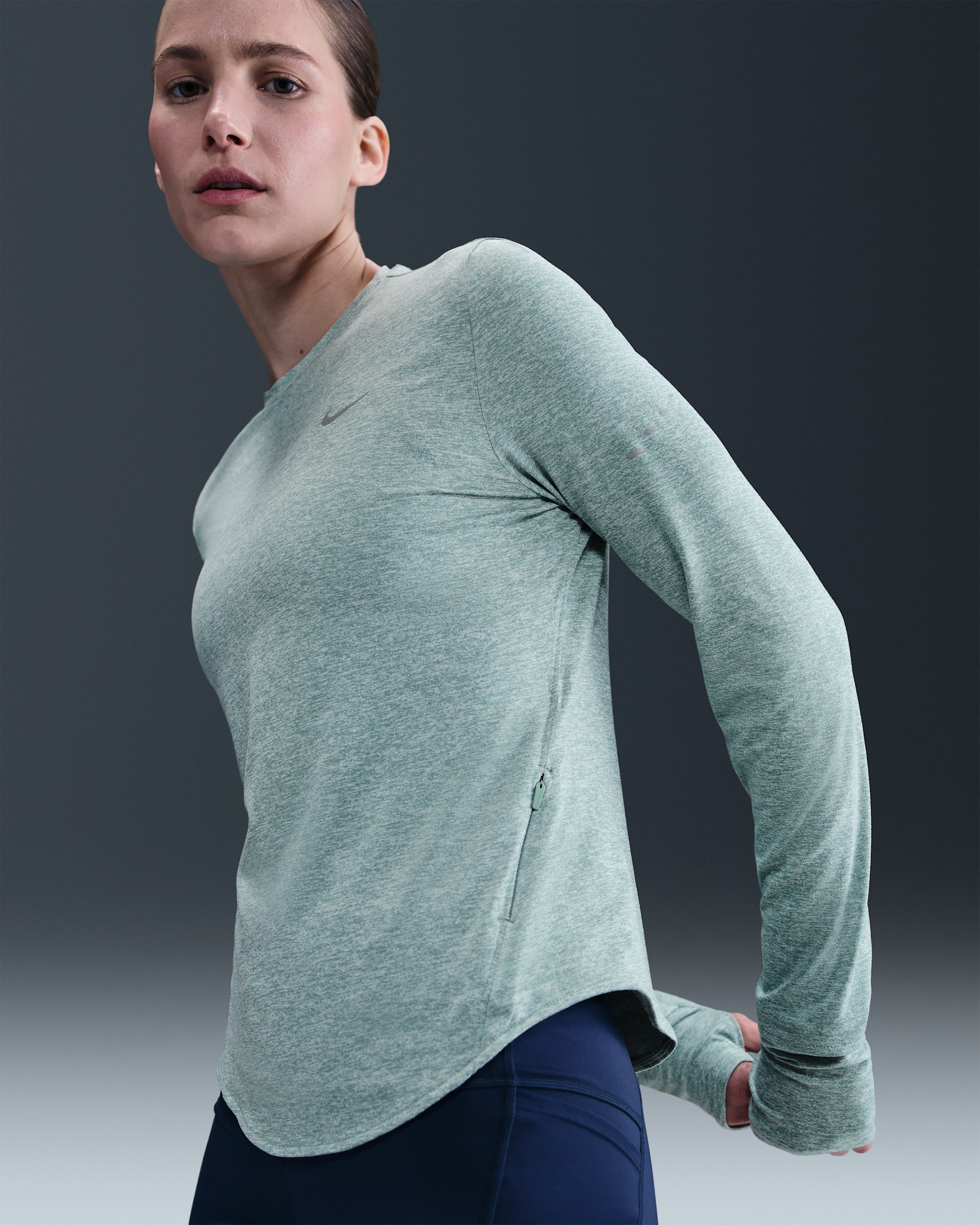 Nike Swift Dri-FIT UV Uzun Kollu Crew Yakalı Kadın Koşu Üstü - Cannon/Heather