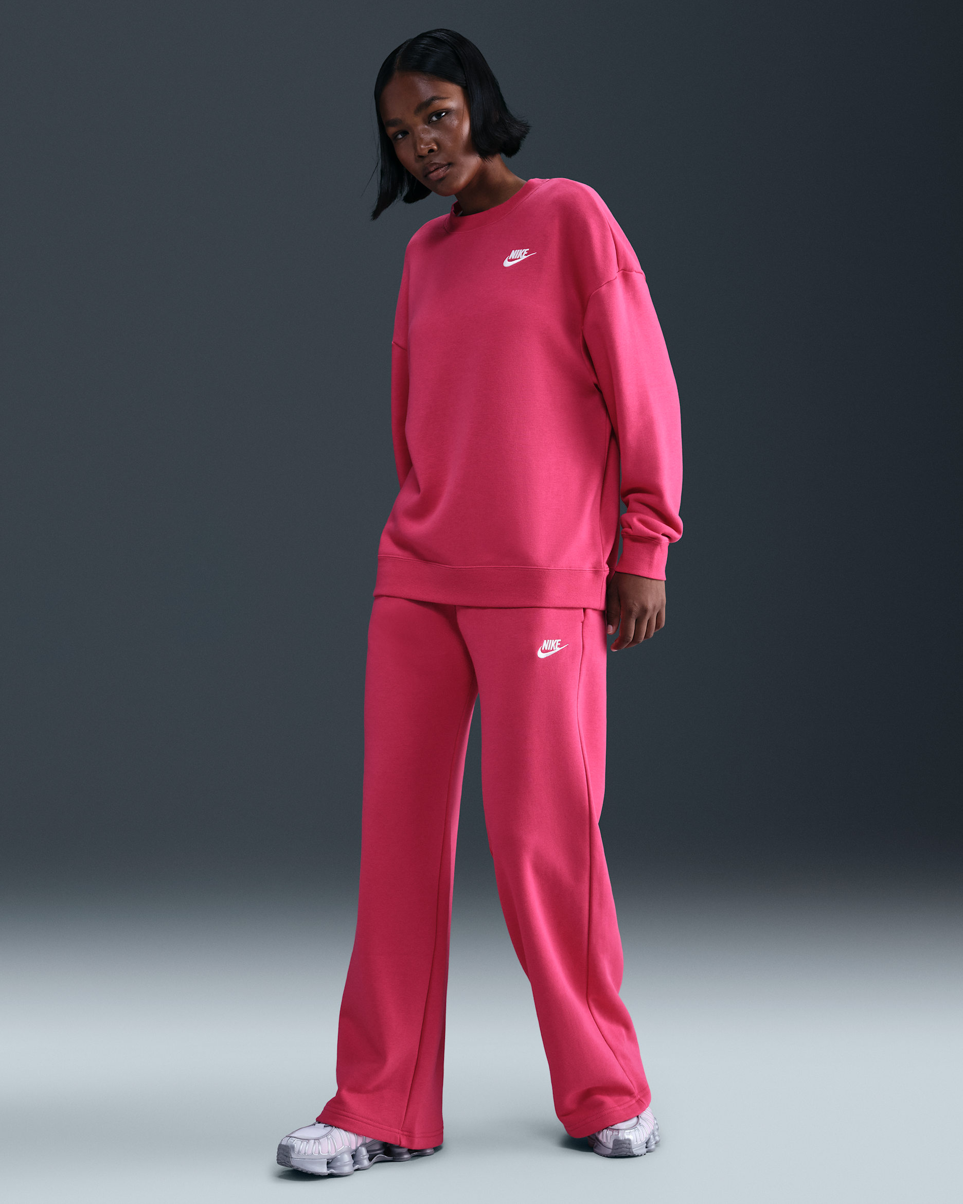 Nike Sportswear Club Fleece Women's Mid-Rise Wide-Leg Sweatpants - Rush Pink/White