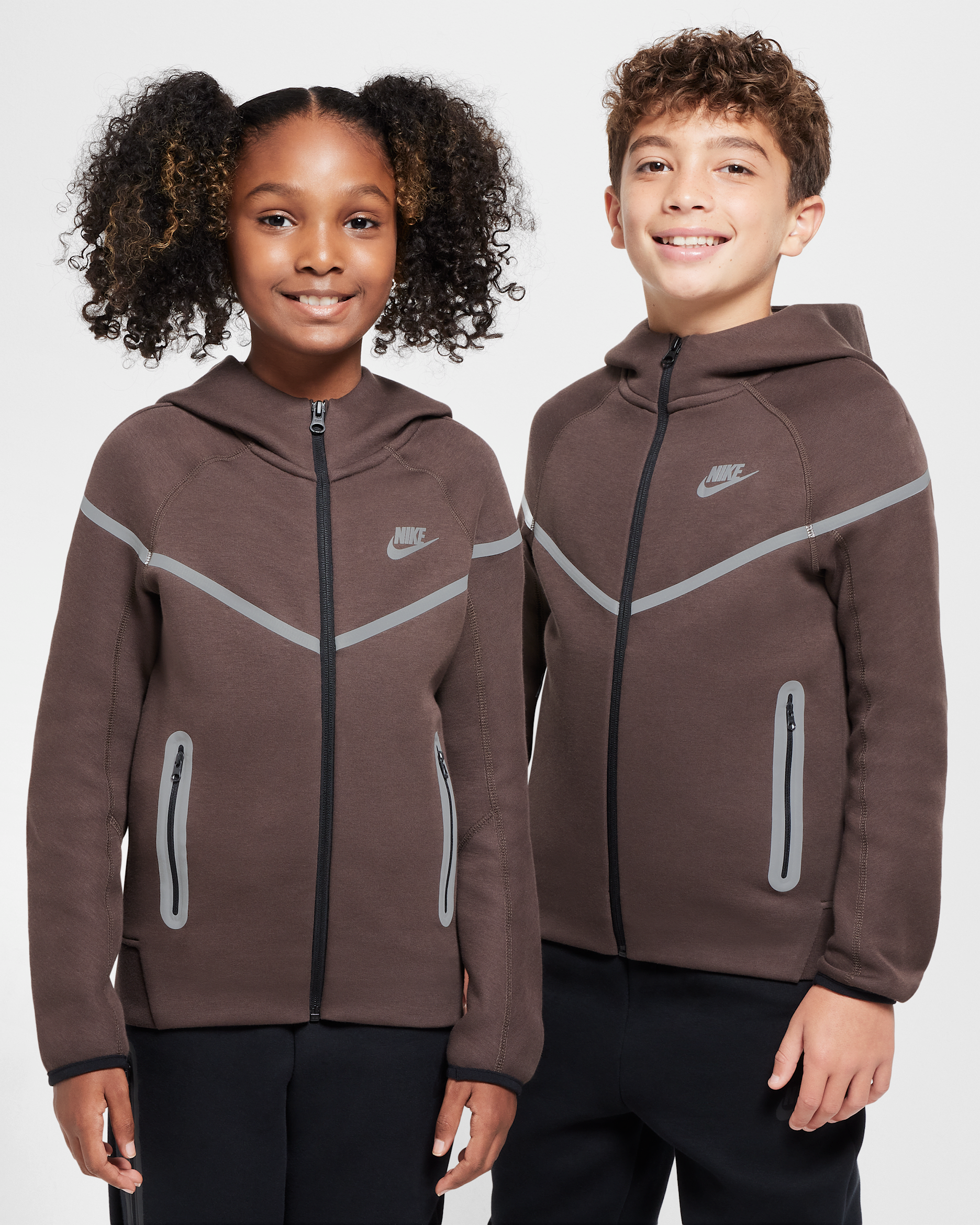 Nike Sportswear Tech Fleece Big Kids' (Boys') Reflective Full-Zip Hoodie - Baroque Brown