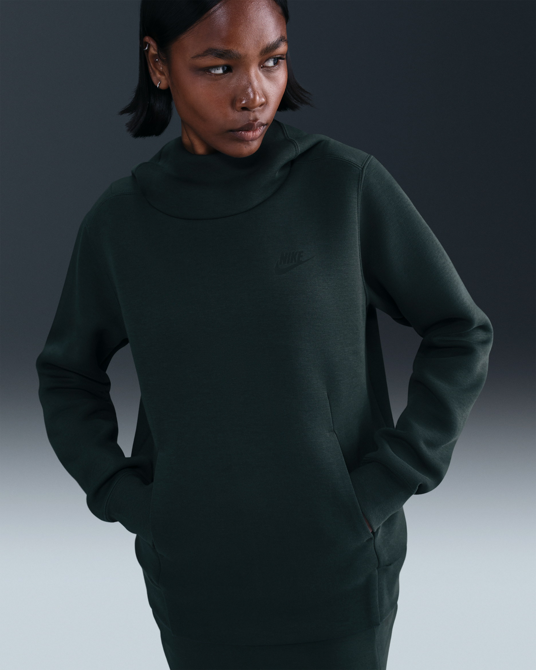 Sudadera con gorro para mujer Nike Sportswear Tech Fleece - Alga/Negro