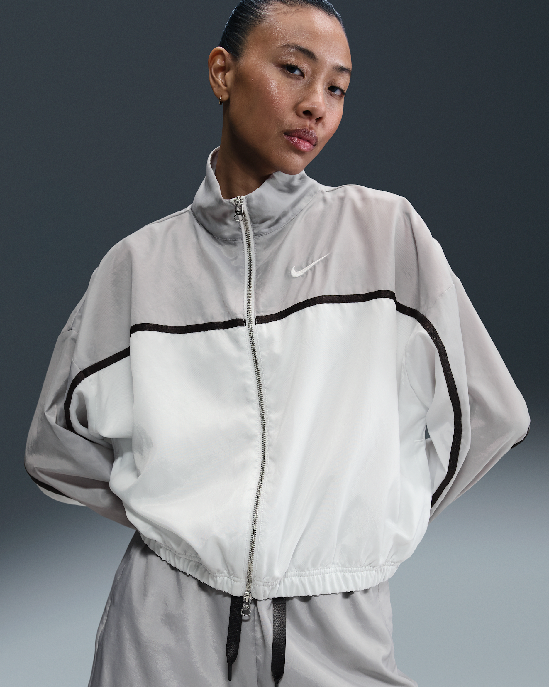 Nike Sportswear Women's Varsity Woven Jacket - Light Smoke Grey/Summit White/Anthracite/Summit White