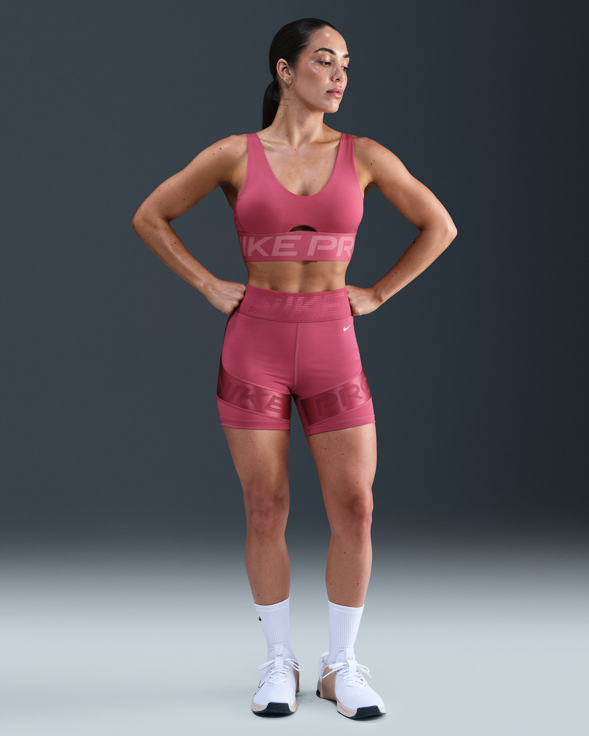 Nike Pro Sculpt Women's Dri-FIT High-Waisted 5" Biker Shorts - Sweet Beet/Rush Maroon/White