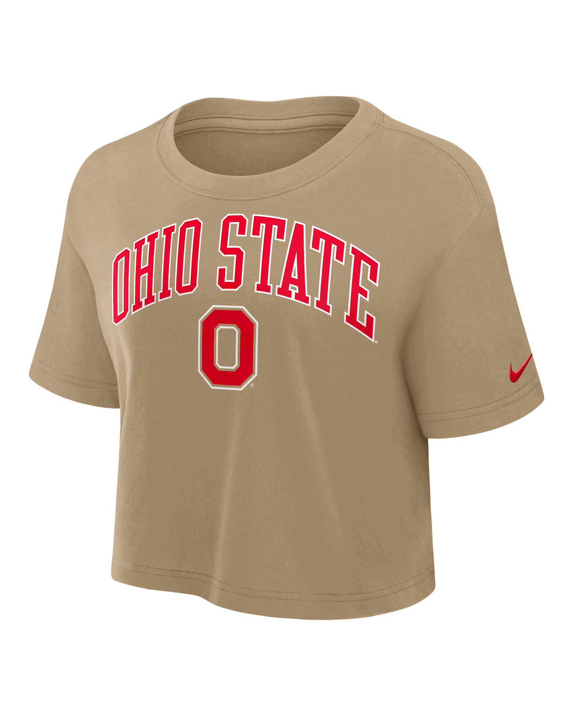 Ohio State Athletic Prep Arch Women's Nike Dri-FIT College Cropped T-Shirt - Parachute Beige