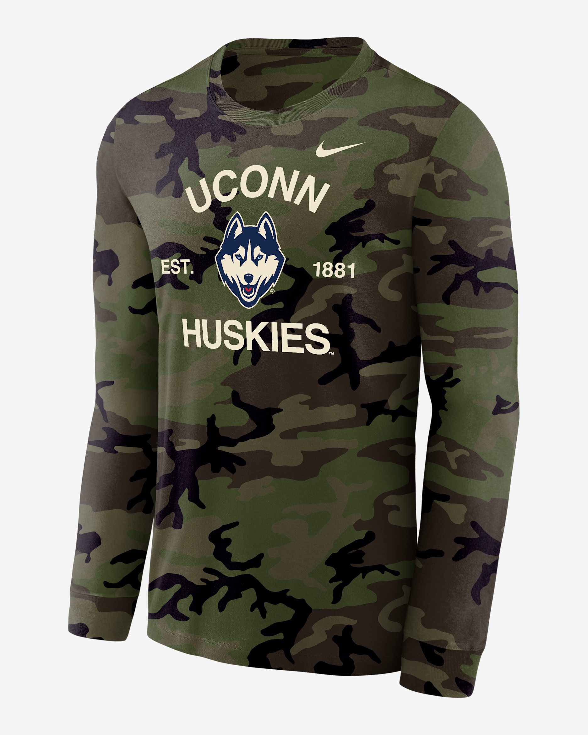 Connecticut Huskies Legend Men's Nike Dri-FIT Long-Sleeve T-Shirt - Medium Olive/Camo Green