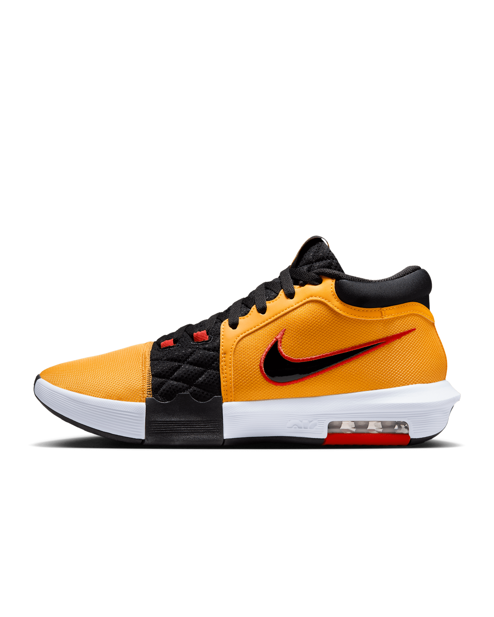 Tenis de básquetbol LeBron Witness VIII - Oro universitario/Carmesí claro/Blanco/Negro