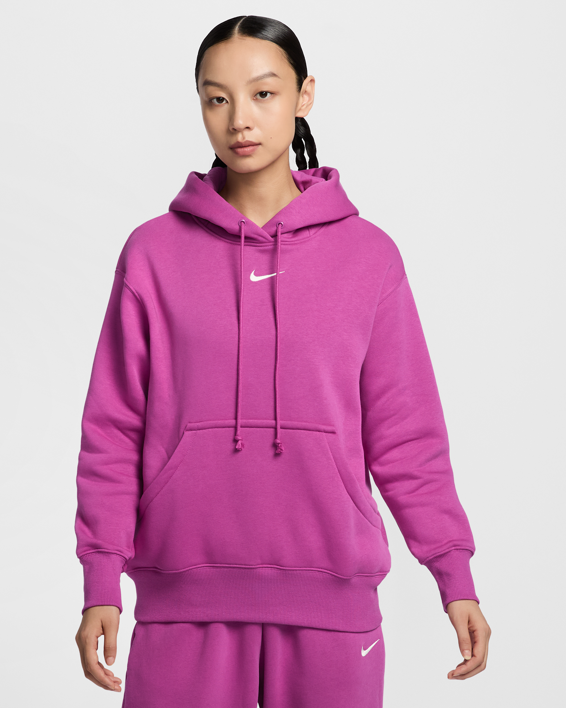 เสื้อมีฮู้ดแบบสวมขนาดโอเวอร์ไซส์ผู้หญิง Nike Sportswear Phoenix Fleece - Hot Fuchsia/Sail