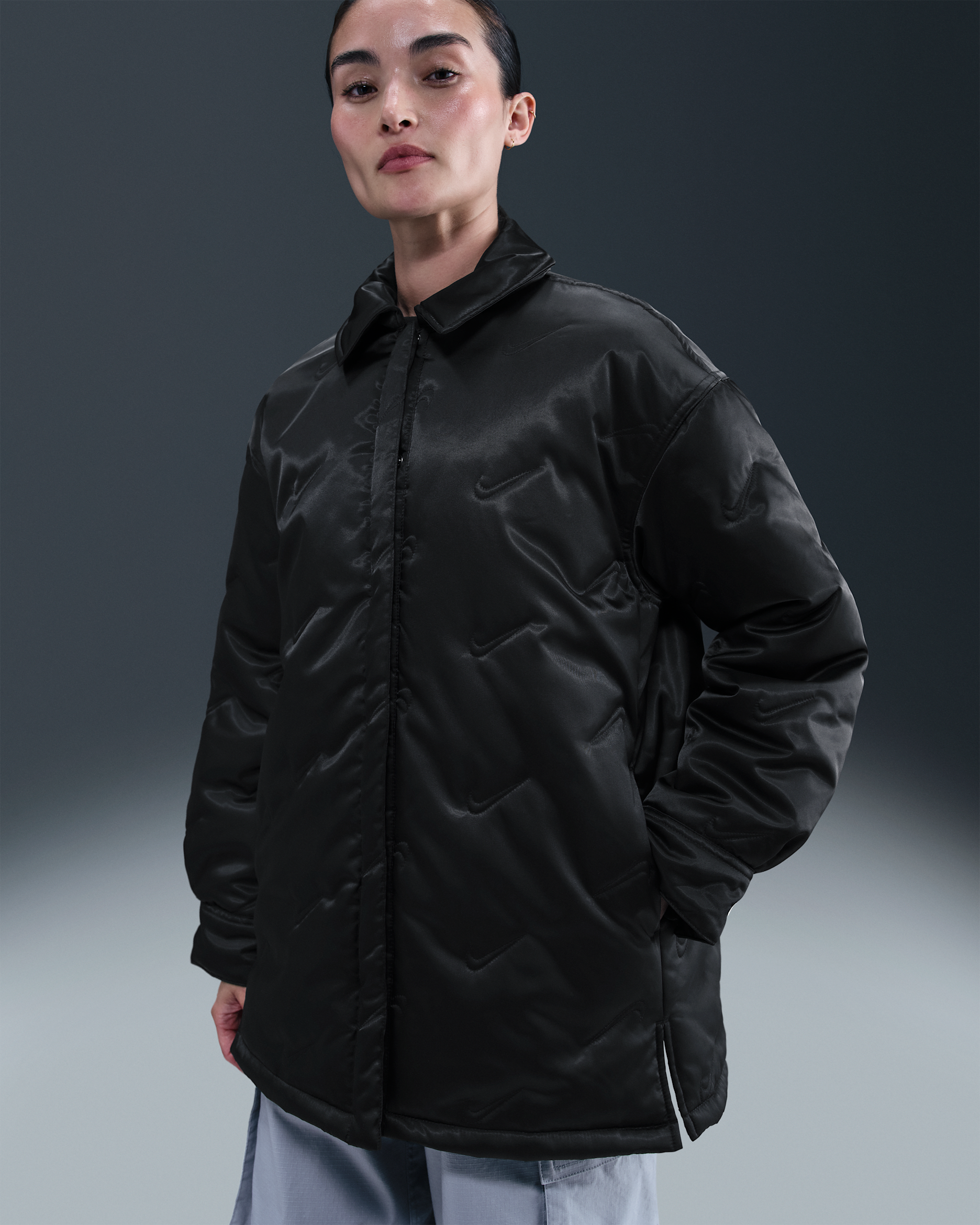 Nike Sportswear Swoosh Series Women's Oversized Quilted Shirt Jacket - Black/Sail