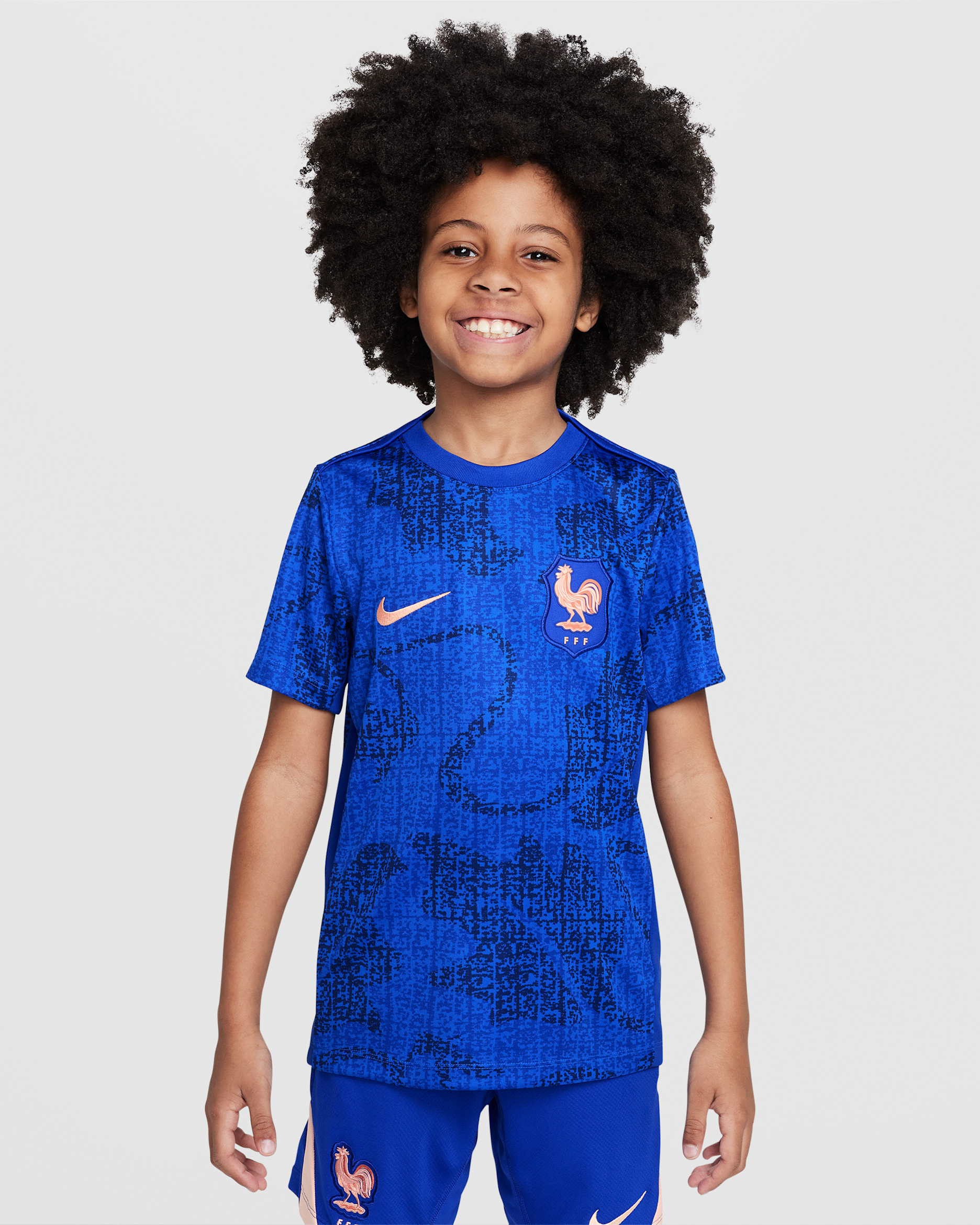 FFF Academy Pro Older Kids' Nike Dri-FIT Football Pre-Match Short-Sleeve Top - Lyon Blue/Bright Blue/Blue Void/Light Madder Root
