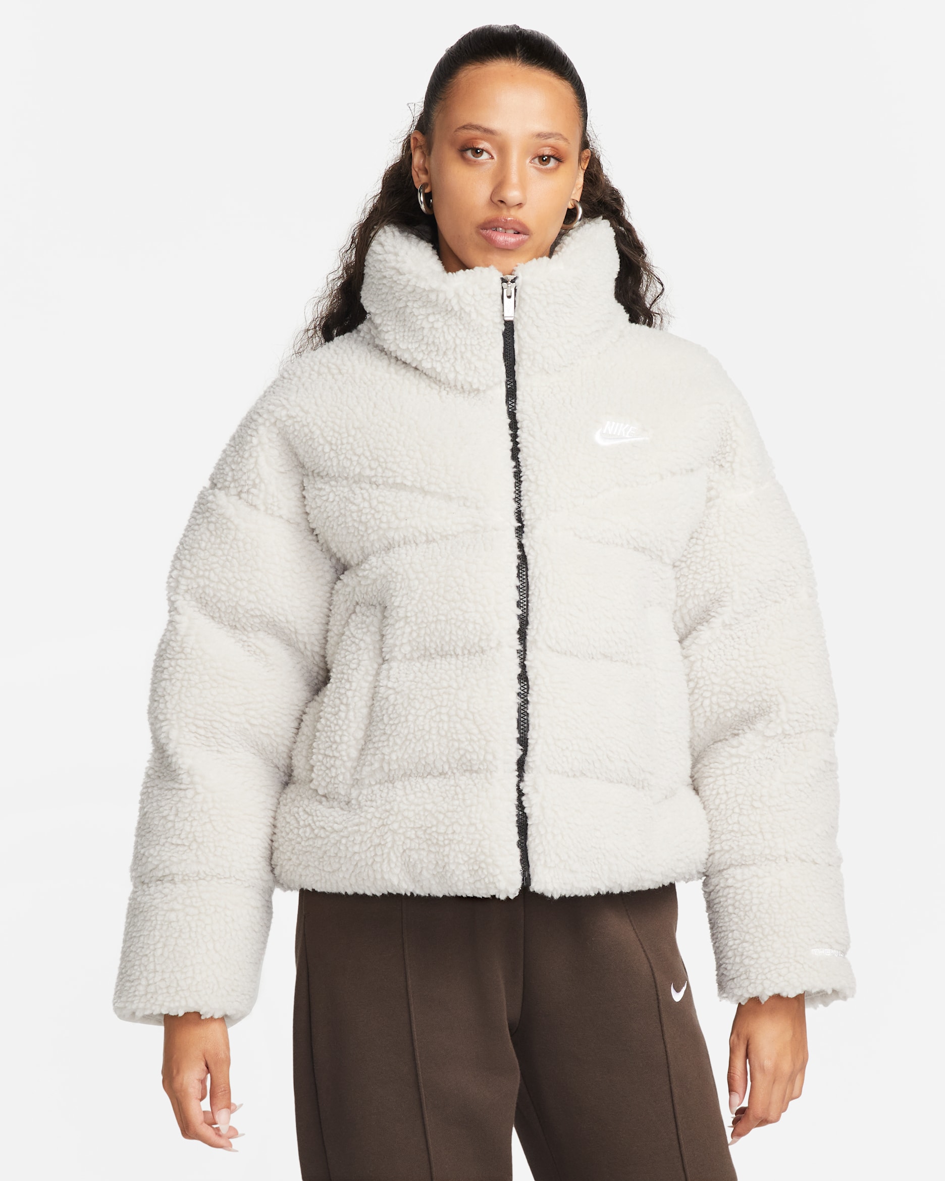 Nike Sportswear Therma-FIT City Series Women's Synthetic Fill High-Pile Fleece Jacket - Light Bone/Black/White