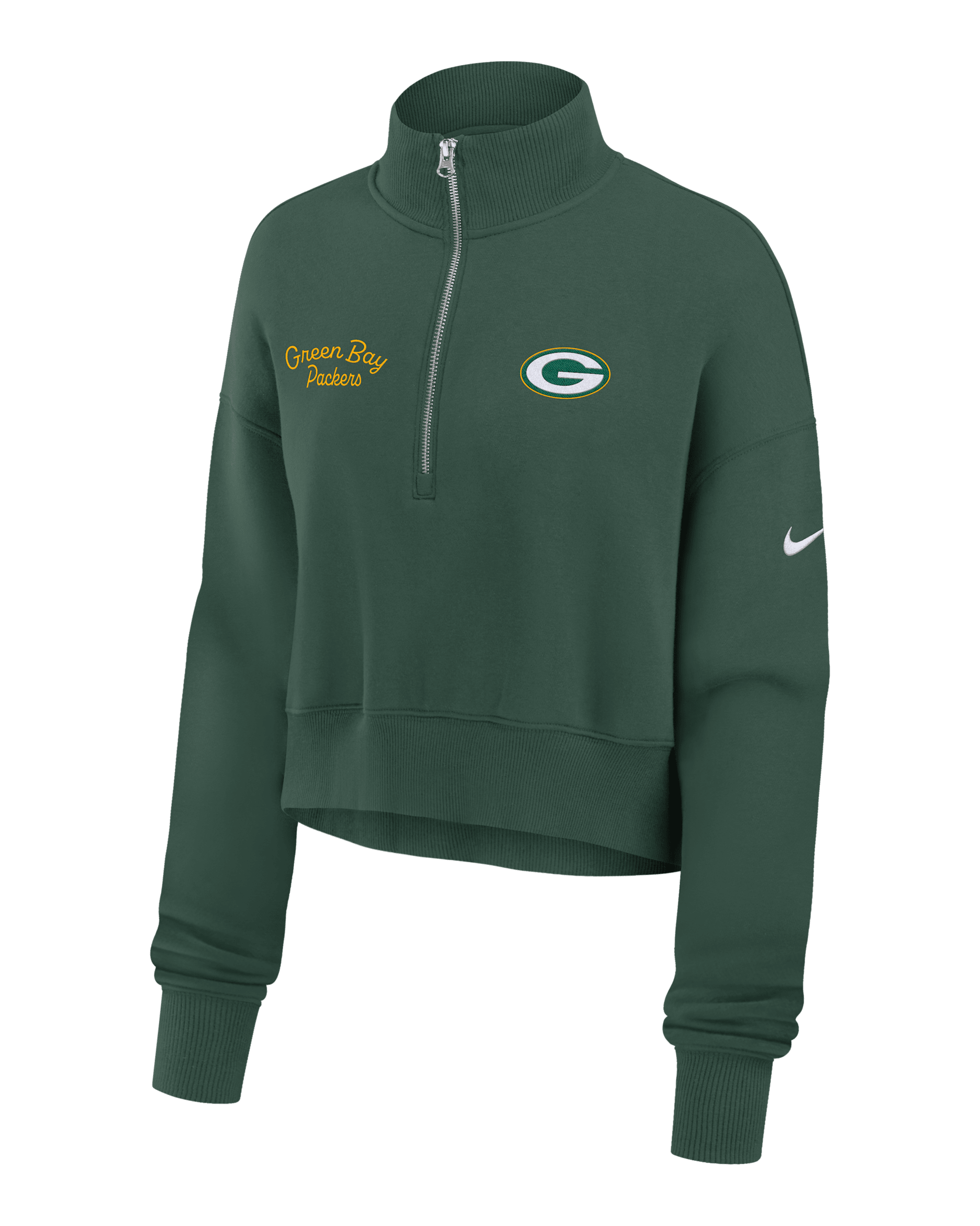 Green Bay Packers Phoenix Women's Nike NFL Cropped 1/4-Zip Crew - Green