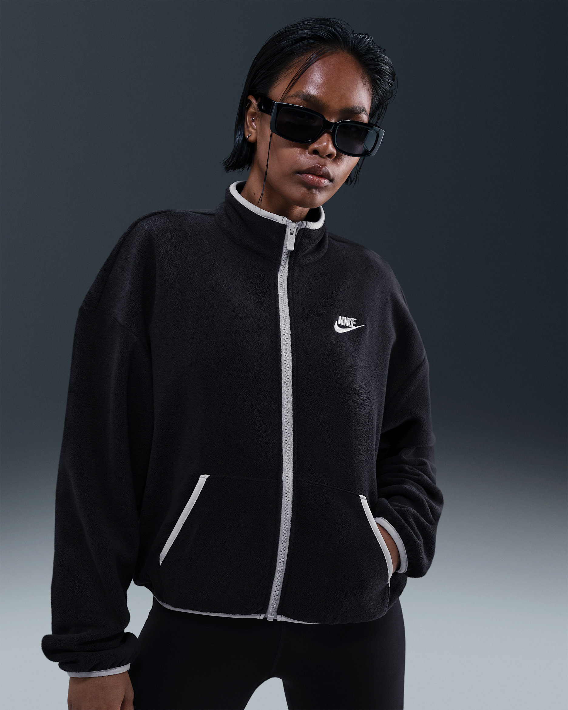 Nike Sportswear Club Fleece Women's Loose Cozy Track Jacket - Black/College Grey