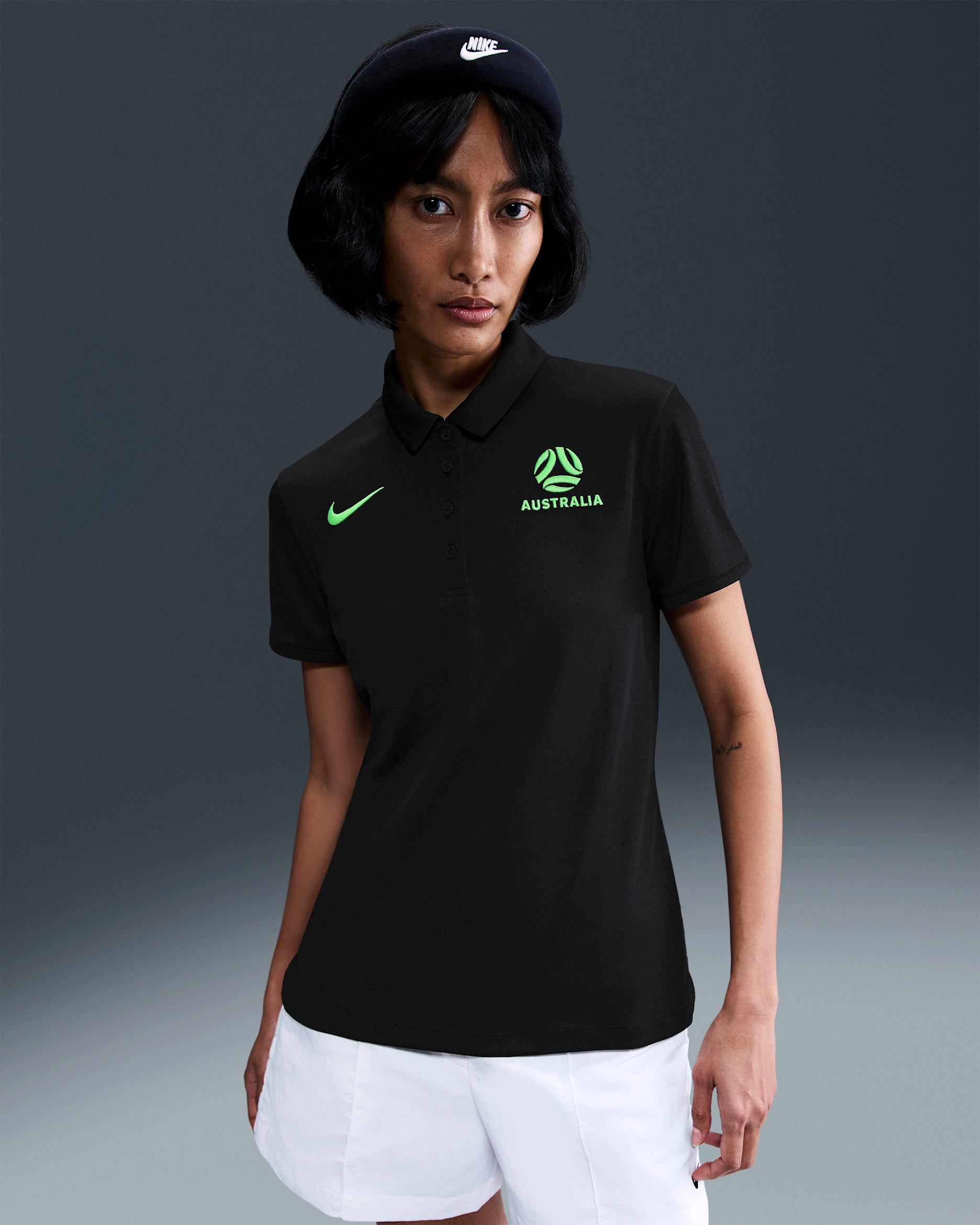 Australia Victory Women's Nike Dri-FIT Football Polo - Black/Lime Blast