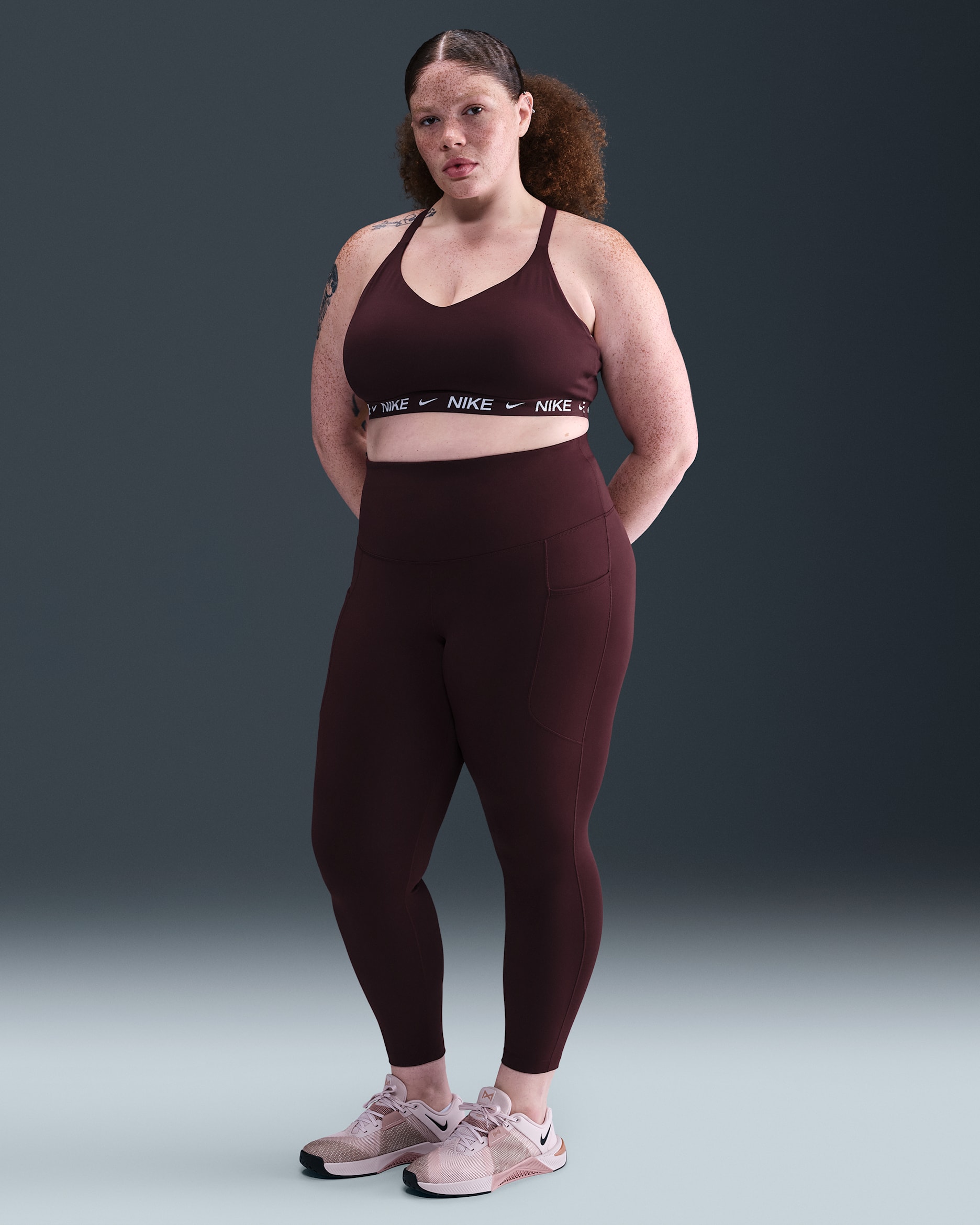 Nike One Women's High-Waisted 7/8 Leggings with Pockets (Plus Size) - Burgundy Crush/White