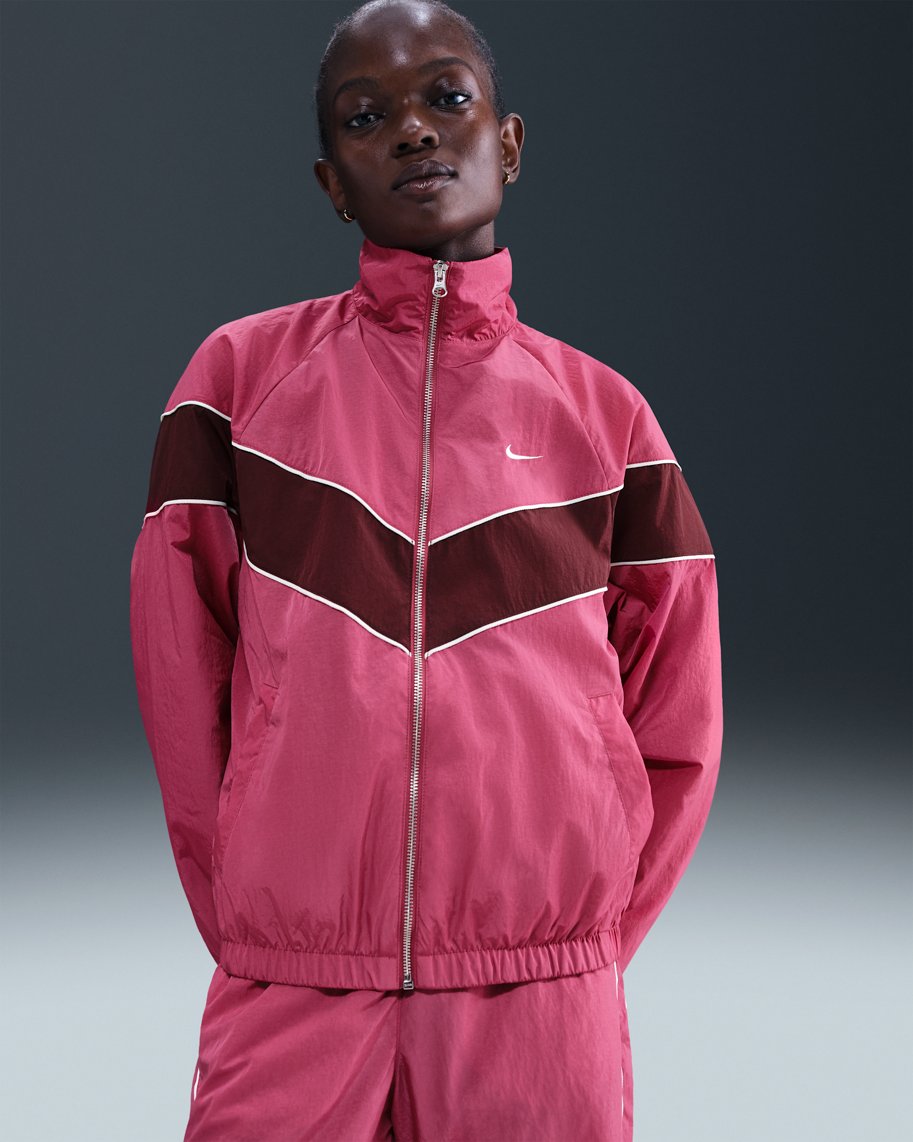 Nike Windrunner Women's Loose UV Woven Full-Zip Jacket - Sweet Beet/Sail/Burgundy Crush/Sail