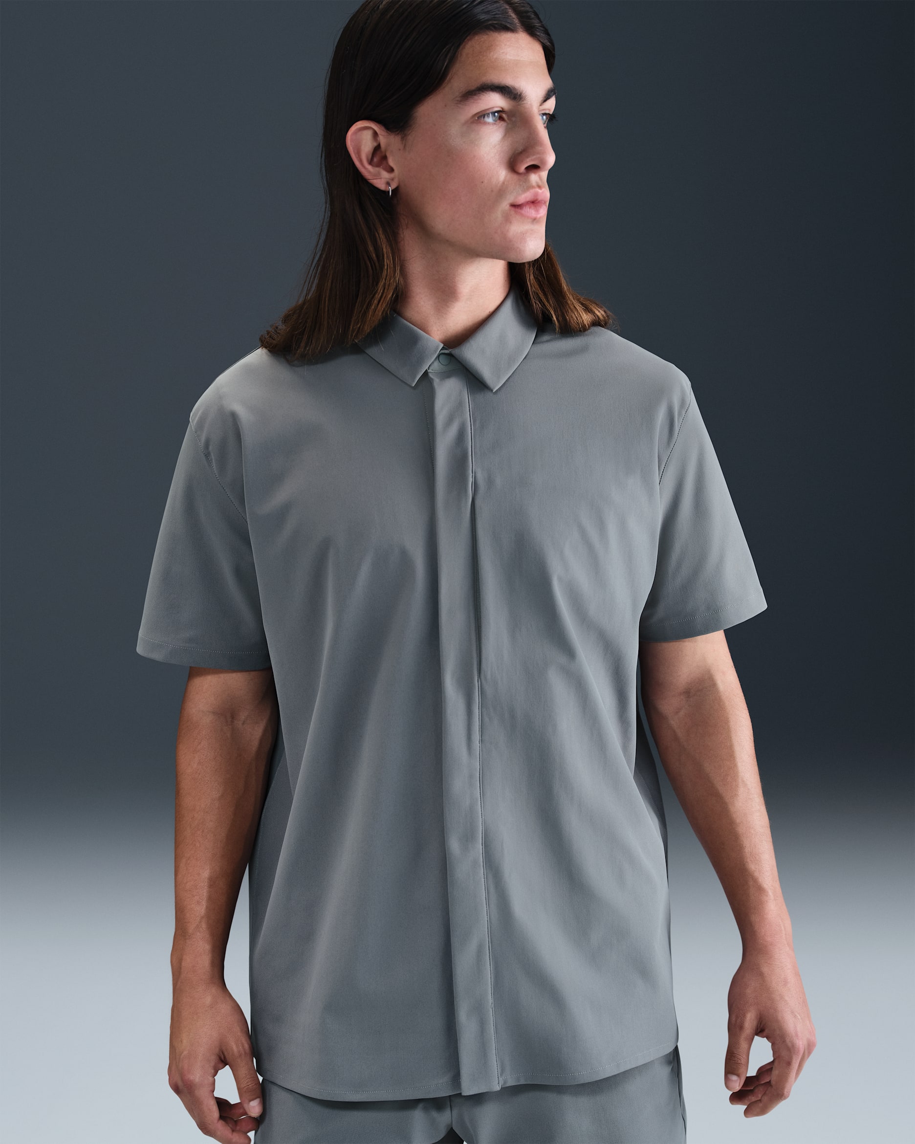 Nike 24.7 PerfectStretch Men's Dri-FIT Short-Sleeve Snap-Down Top - Smoke Grey/Nano Grey