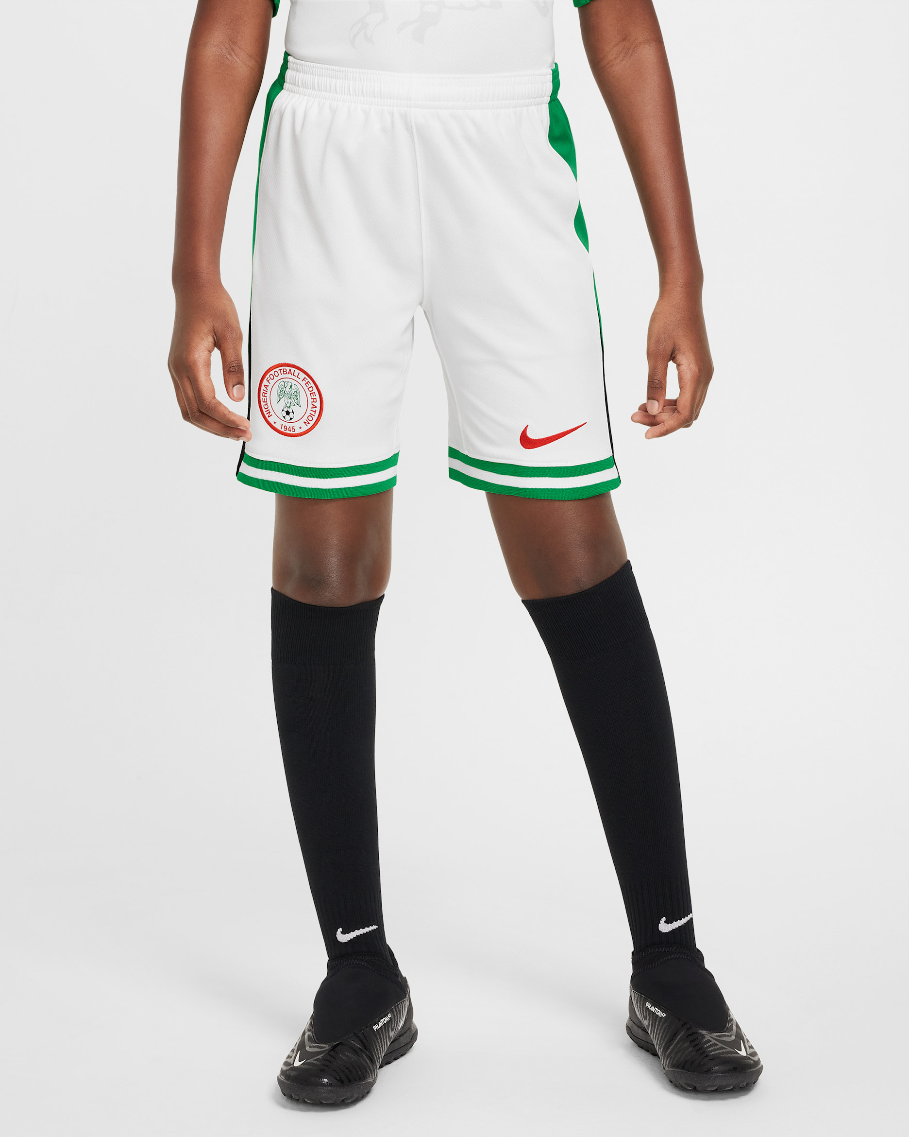 Nigeria 2024 Stadium Home Older Kids' Nike Dri-FIT Football Replica Shorts - White/Lucky Green/Challenge Red