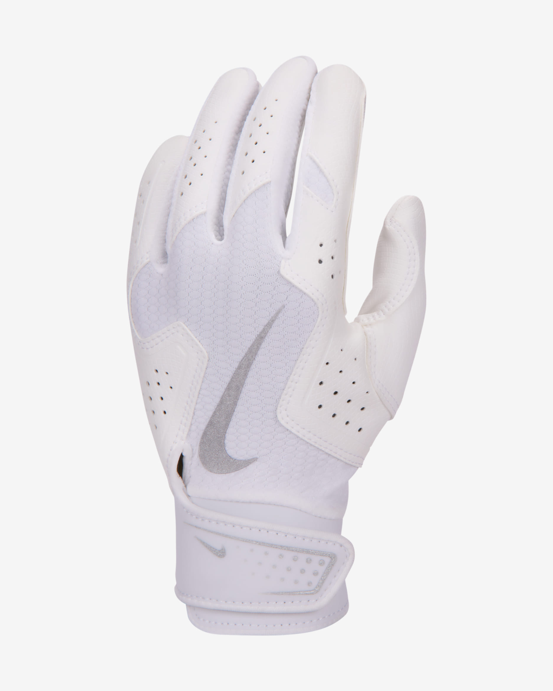 Nike Alpha 2.0 Kids' Baseball Batting Glove - White/White/Metallic Silver