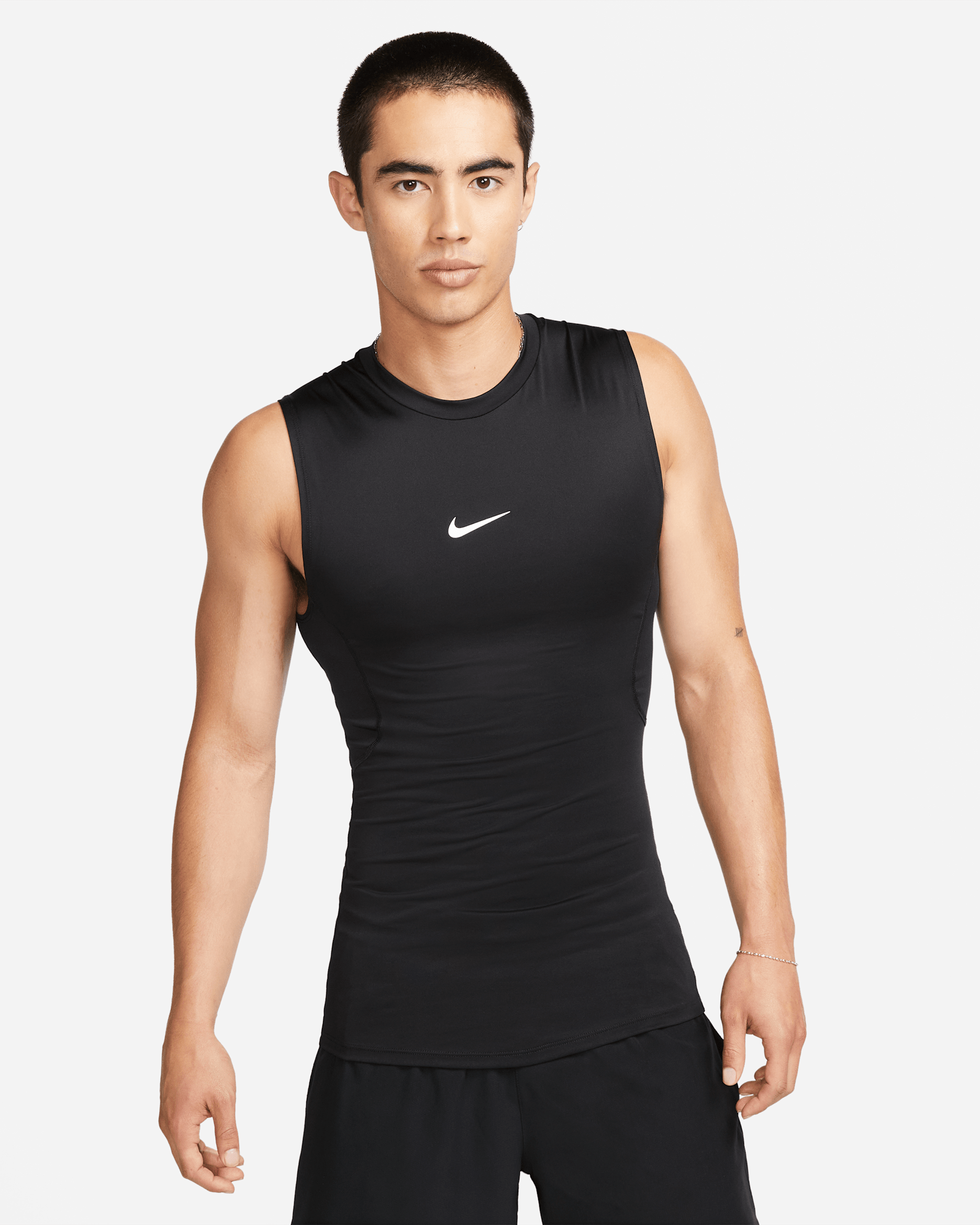 Nike Pro Men's Dri-FIT Tight Sleeveless Fitness Top - Black/White