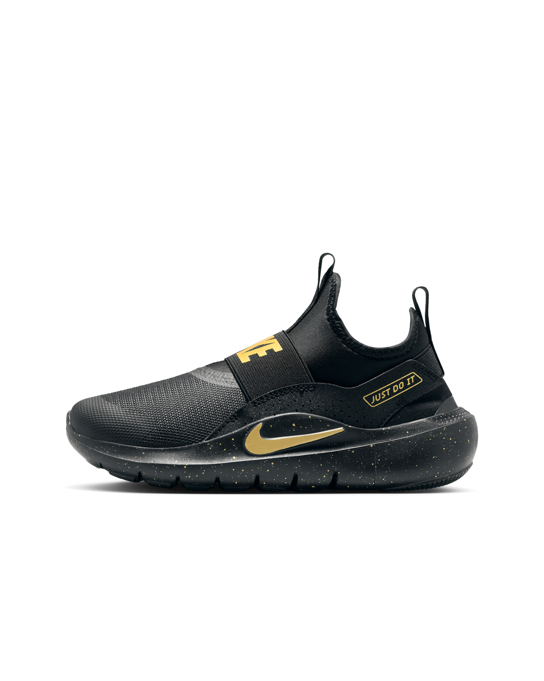 Tenis de correr para niños grandes Nike Flex Runner 4 - Negro/Negro/Oro metalizado