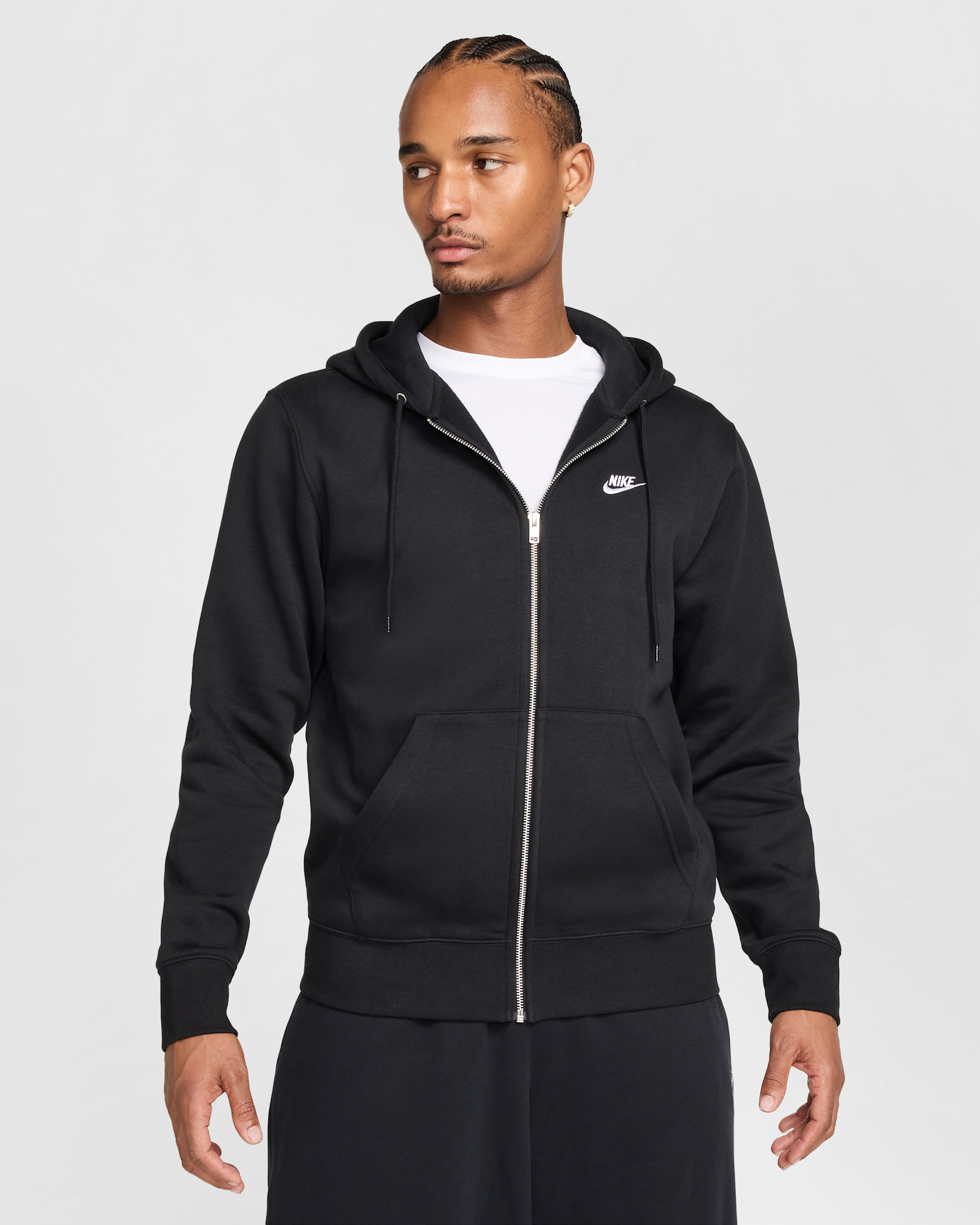Nike Club Men's Full-Zip Fleece Hoodie - Black/Black/White