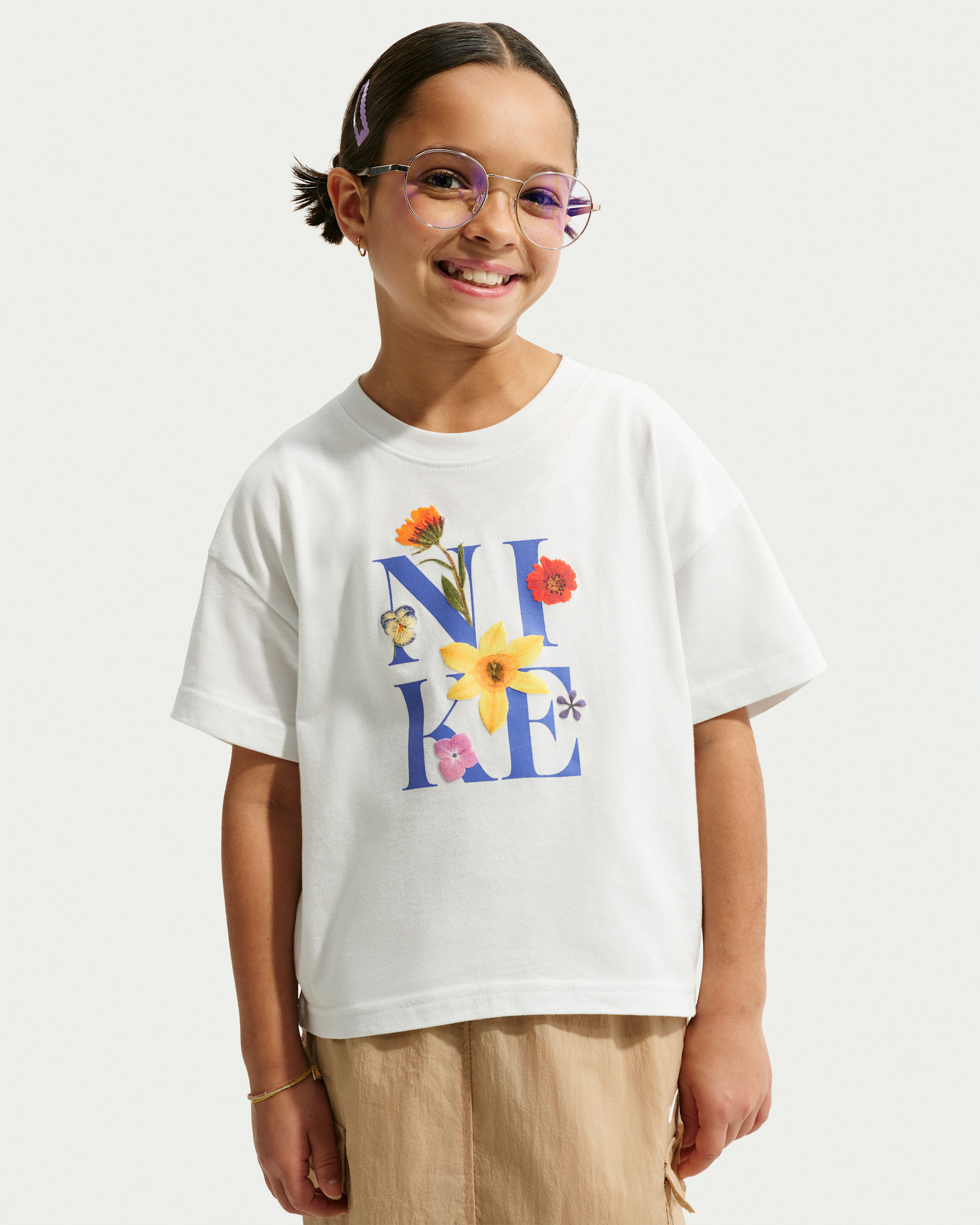 Nike Sportswear Big Kids' Boxy T-Shirt - Summit White/Sapphire