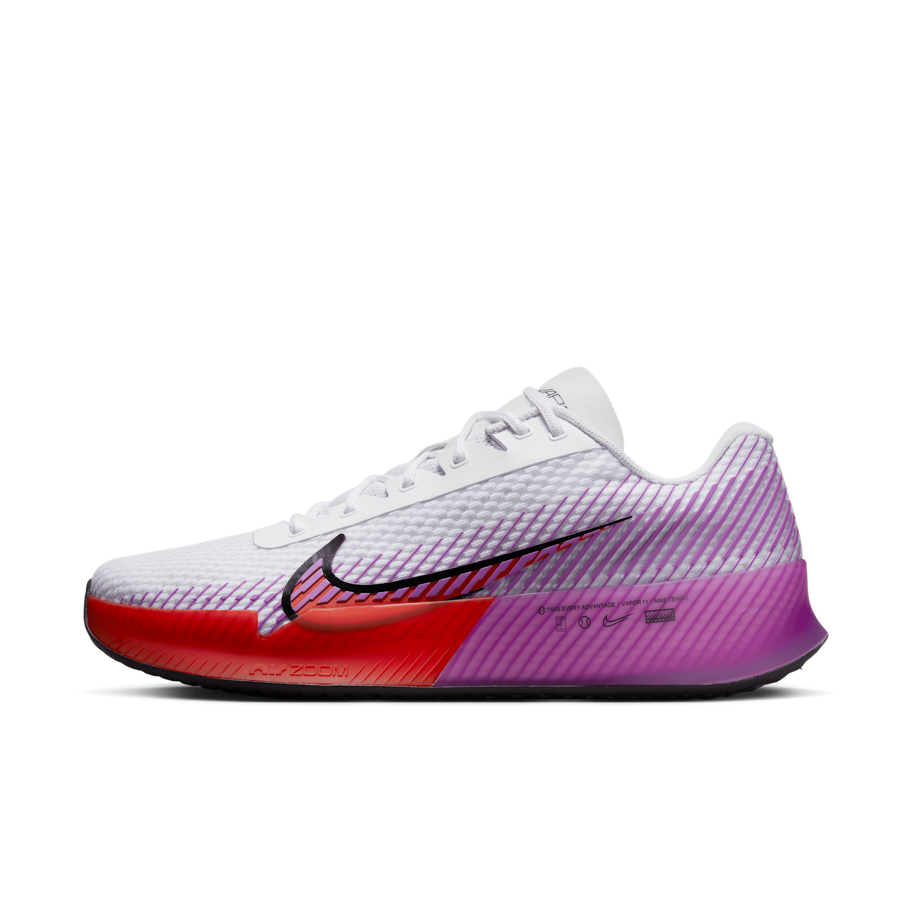 NikeCourt Air Zoom Vapor 11 Men's Hard Court Tennis Shoes - White/Picante Red/Black/Fuchsia Dream