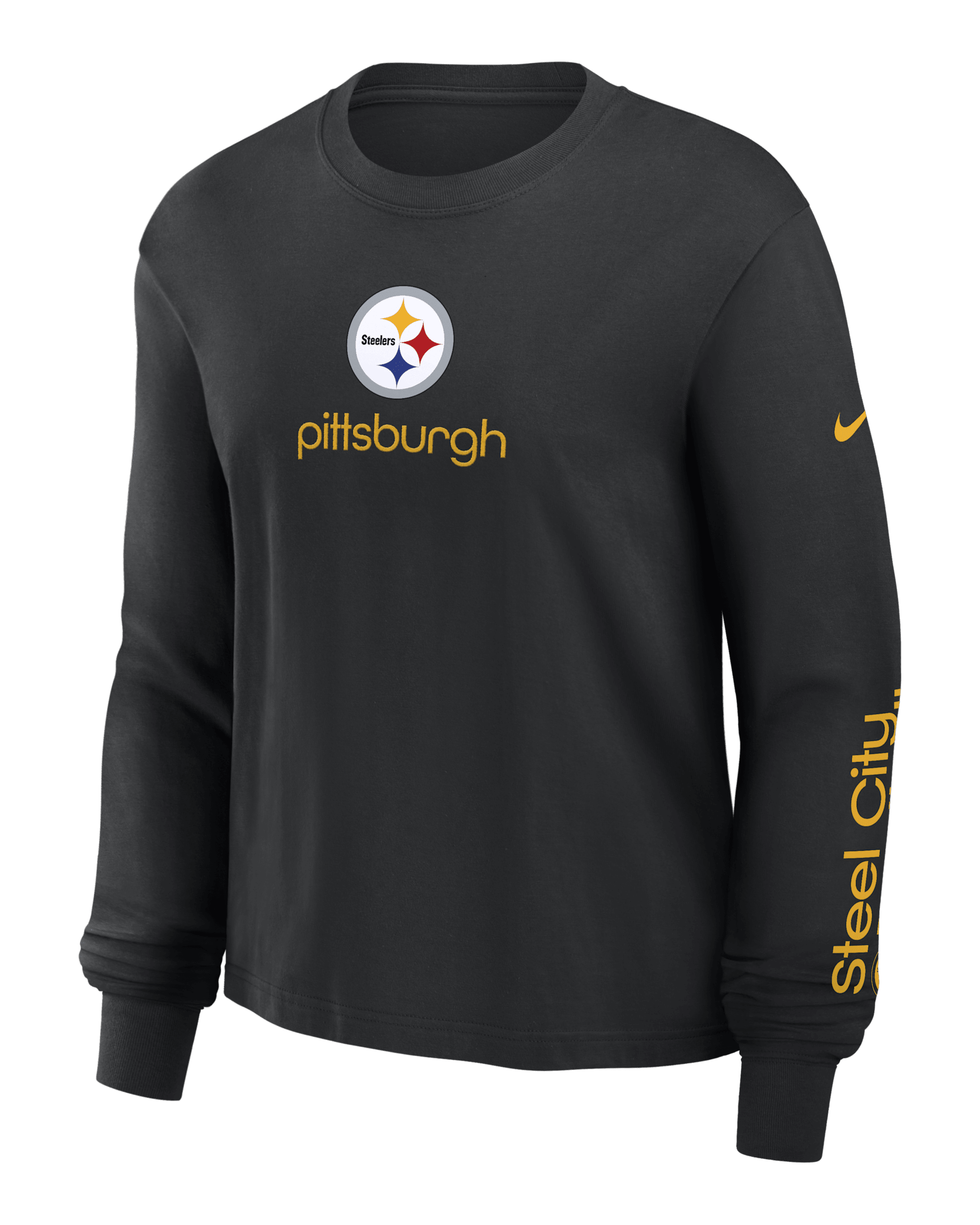 Playera de manga larga de la NFL Nike para mujer Pittsburgh Steelers Boxy - Negro