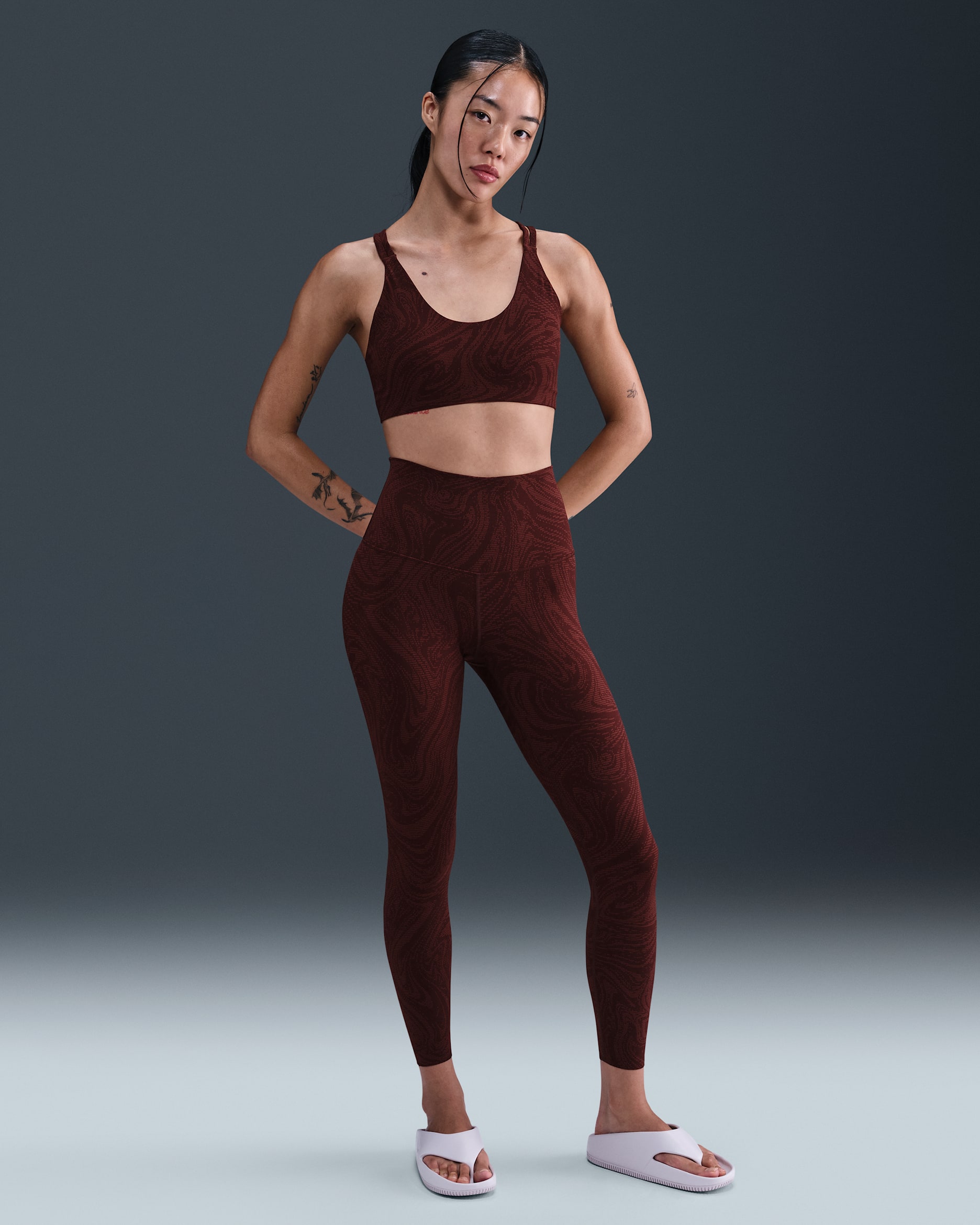 Nike Zenvy Women's High-Waisted 7/8 Printed Leggings - Burgundy Crush/Dark Team Red/White