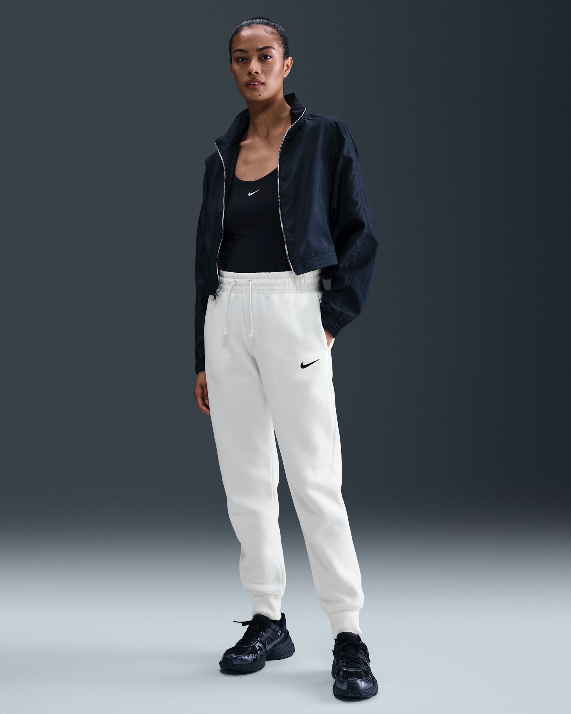 Nike Sportswear Phoenix Fleece Women's Mid-Rise Tracksuit Bottoms - Sail/Black