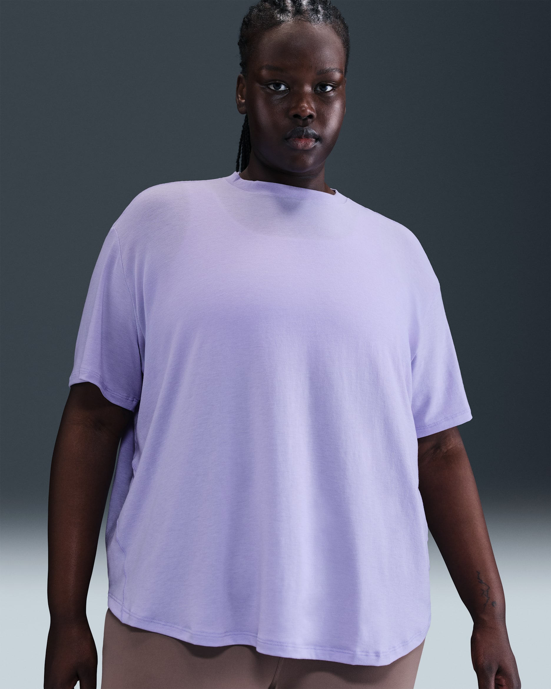 Nike One Relaxed Women's Dri-FIT Short-Sleeve Top (Plus Size) - Lilac Ice/Black