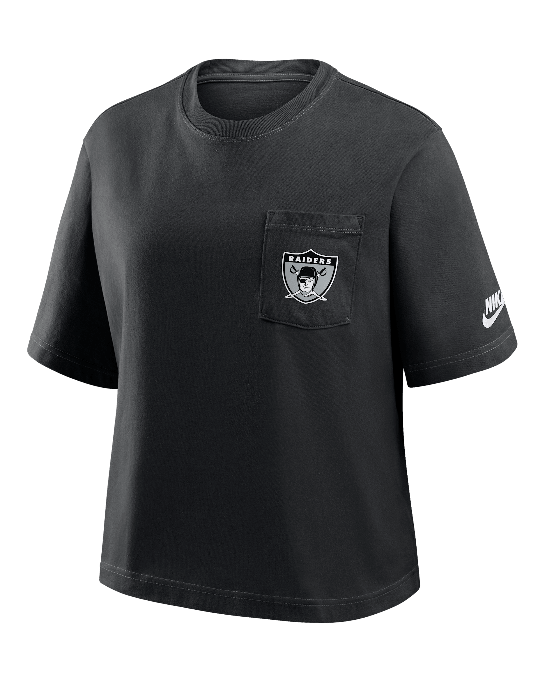 Playera Nike de la NFL para mujer Las Vegas Raiders Rewind Pocket Boxy - Negro
